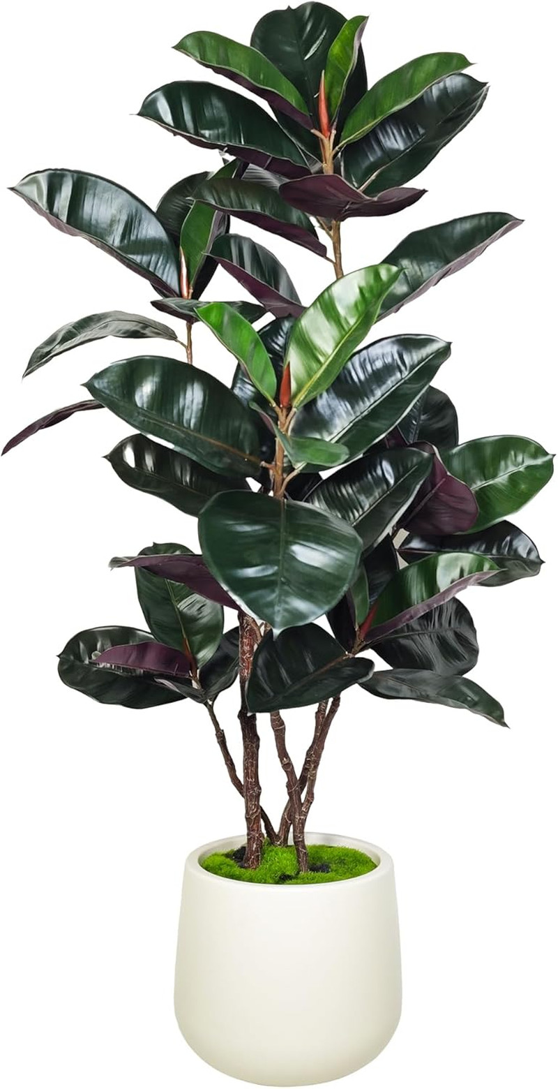 4.5FT Artificial Rubber Tree – 54.5 Inch Tall Fake Plant Indoor Faux Tree with B
