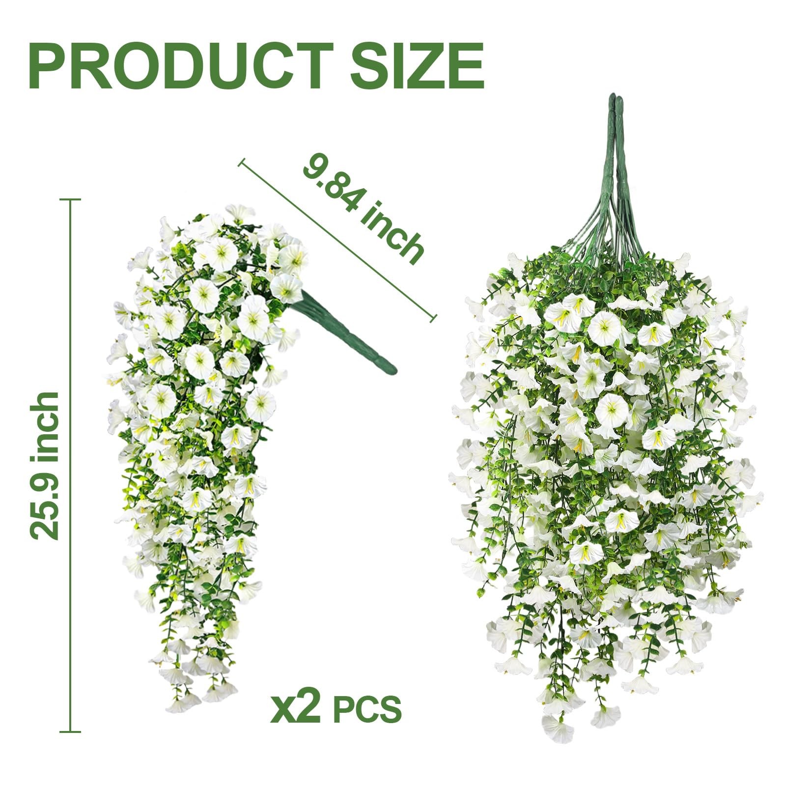 Artificial Hanging Flowers for Outdoors, 2 PCS 300 Blooms UV Resistant Mornin…