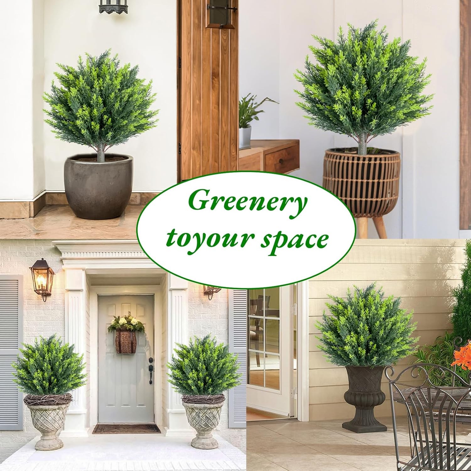 2/4 PCS Artificial Cypress Plant Decor Stakes with Ground Spike Faux Plant Decor