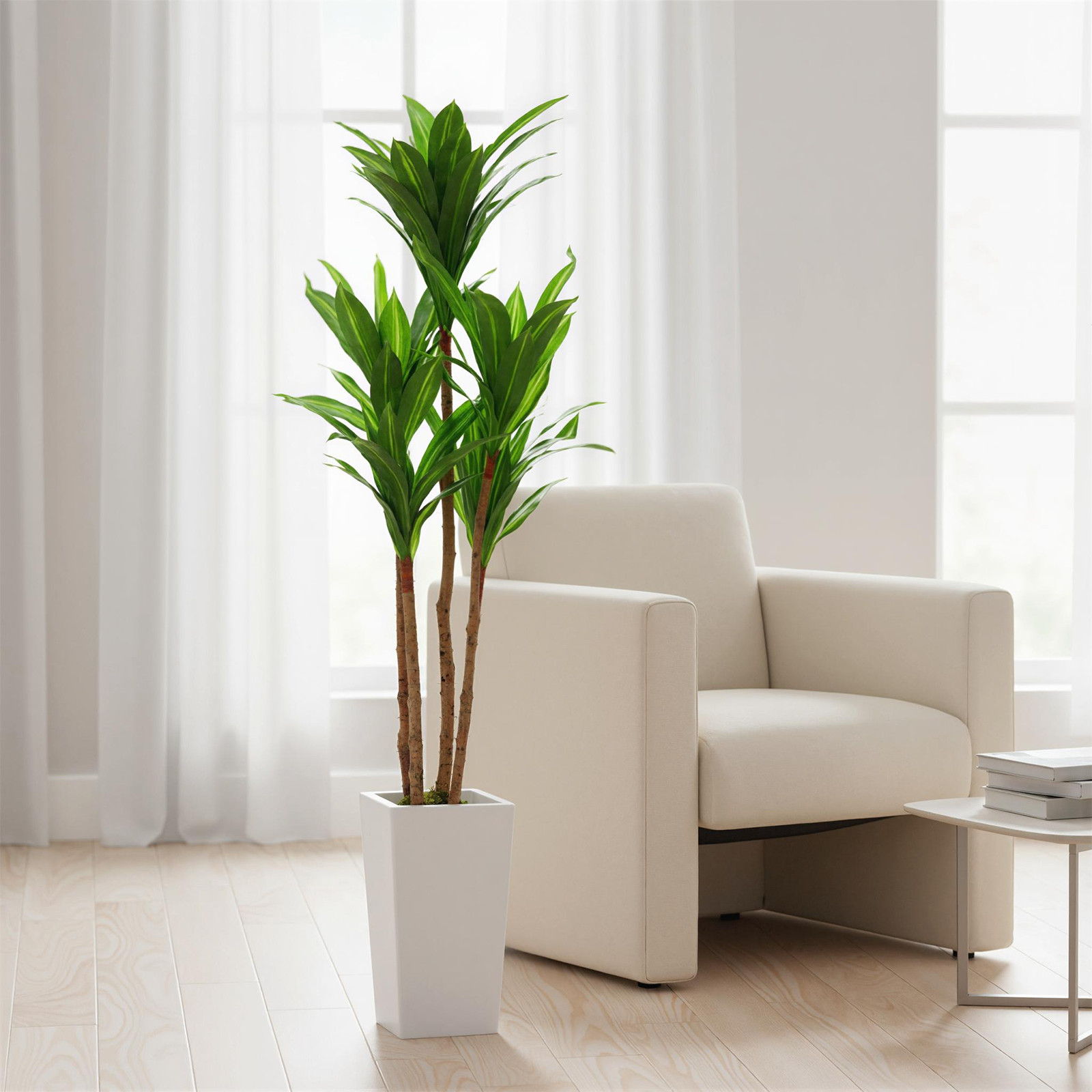 4.8FT Artificial Dracaena Tree Tall Faux Plant in White Planter Office Decor