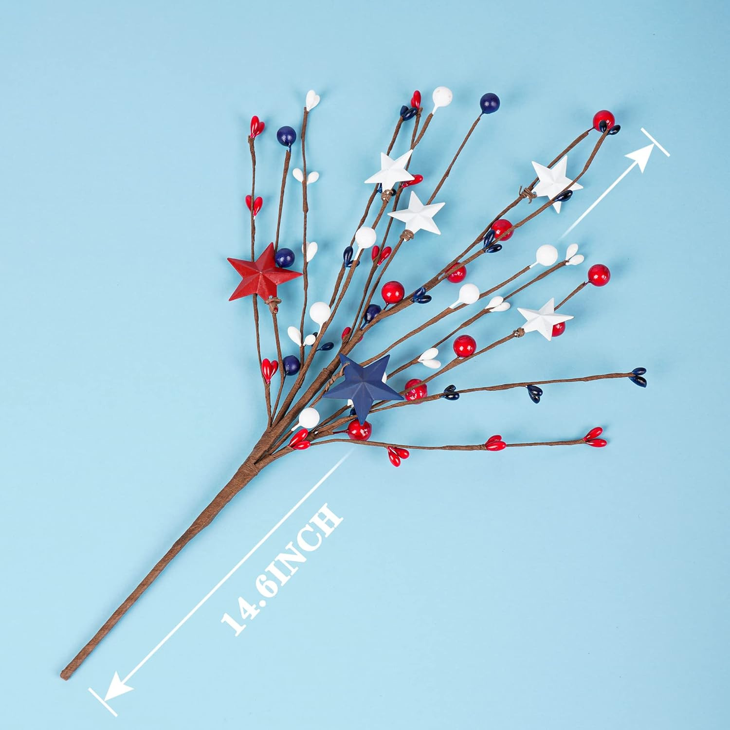 4 Pack Patriotic Artificial Berry Stem Picks White Blue Red Stars for 4Th of Jul