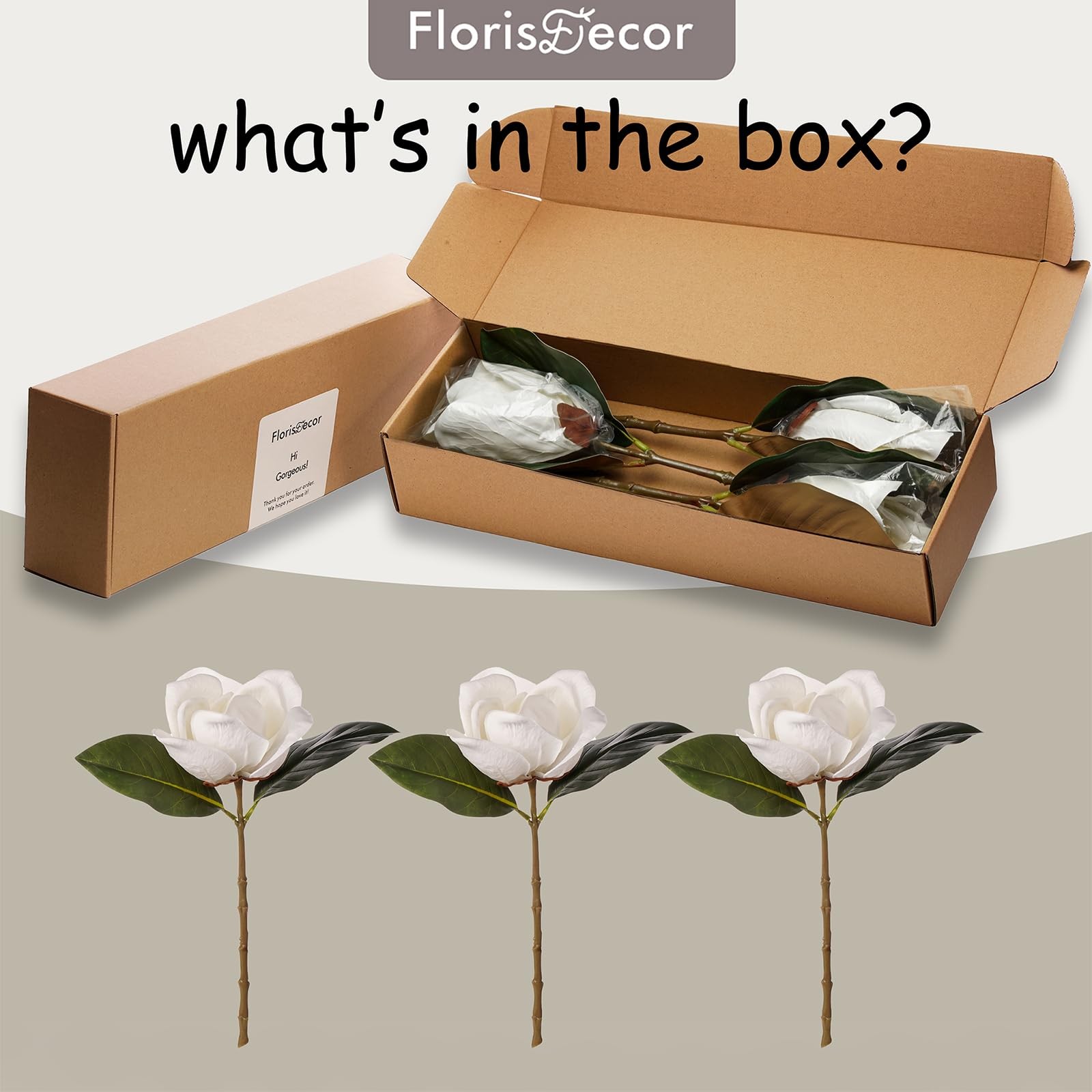 FlorisDecor 3 Stems Real Touch Creamy White Southern Magnolia 3 Stems,