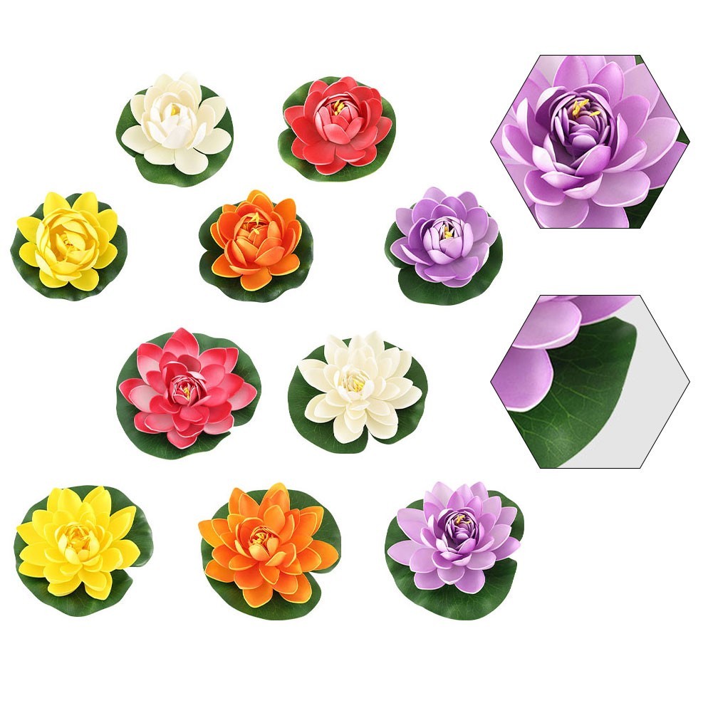 Realistic Floating Lotus Flowers for Fish Tank and Pond Decorations 10 Pcs