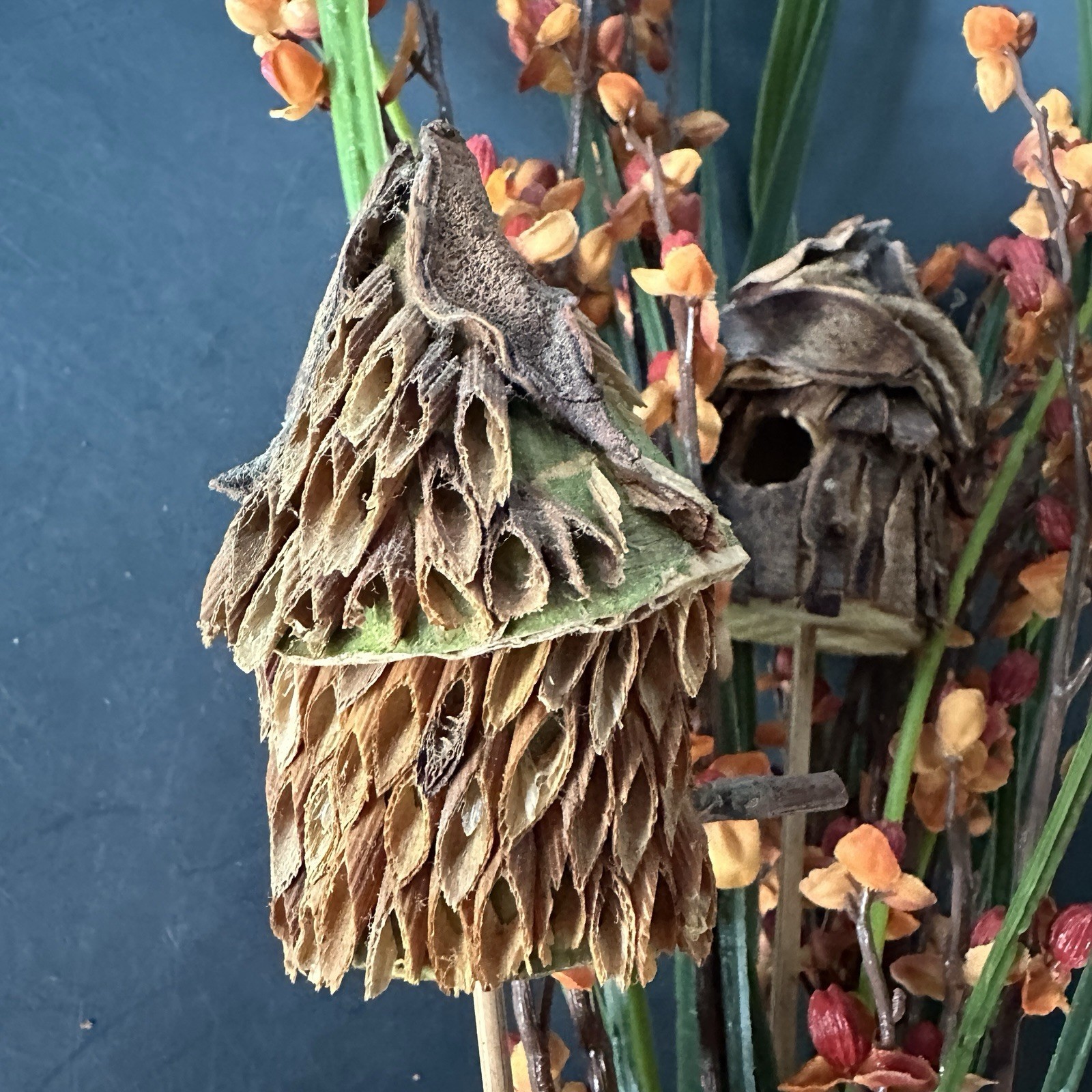 Vintage Birdhouse Floral Picks Rustic Farmhouse Cottagecore Woodland Fall Decor