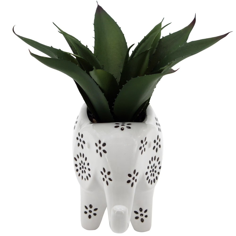 Artificial Agave Plant in Ceramic Planter 7.5 Inch Set of 2 Faux Succulent Home