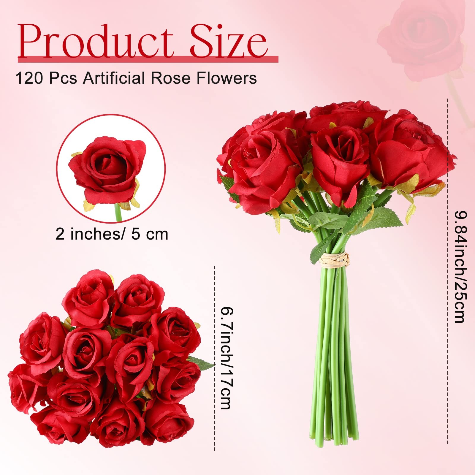 120 Pcs Artificial Rose Flowers Bouquet Bulk Silk Realistic Fake Flowers for …