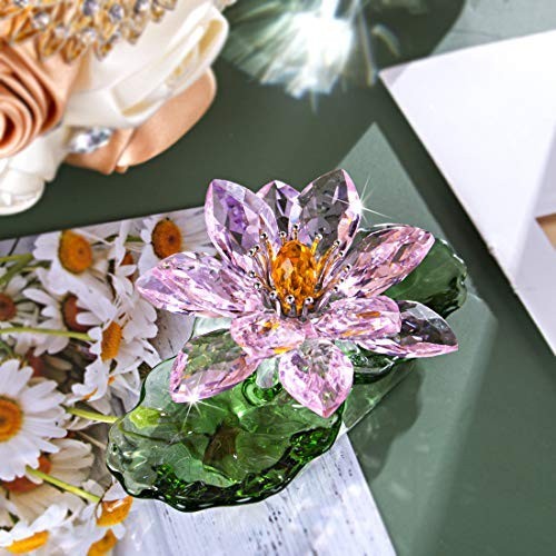 Pink Sparkle Crystal Lotus Flower – Feng Shui Home Decor, Gift Boxed, Glass Art