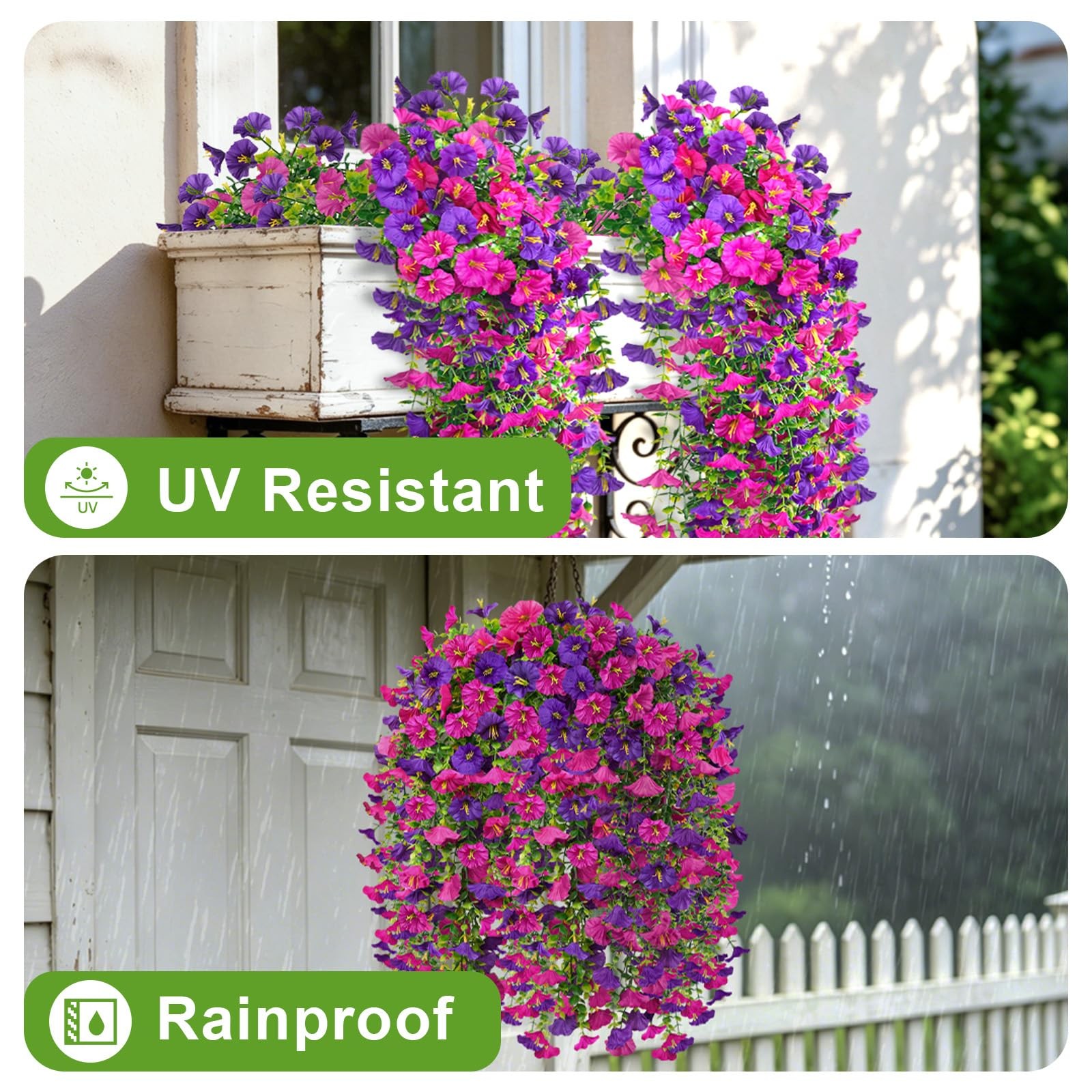 Artificial Hanging Flowers for Outdoor, 4Pcs UV Resistant Faux Morning Glory …
