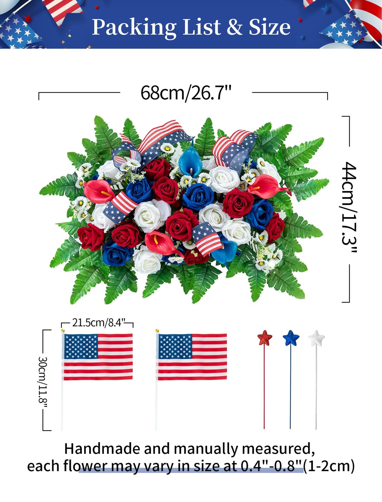 Memorial Day Decorations for Cemetery Patriotic Red White Blue Headstone Flow…