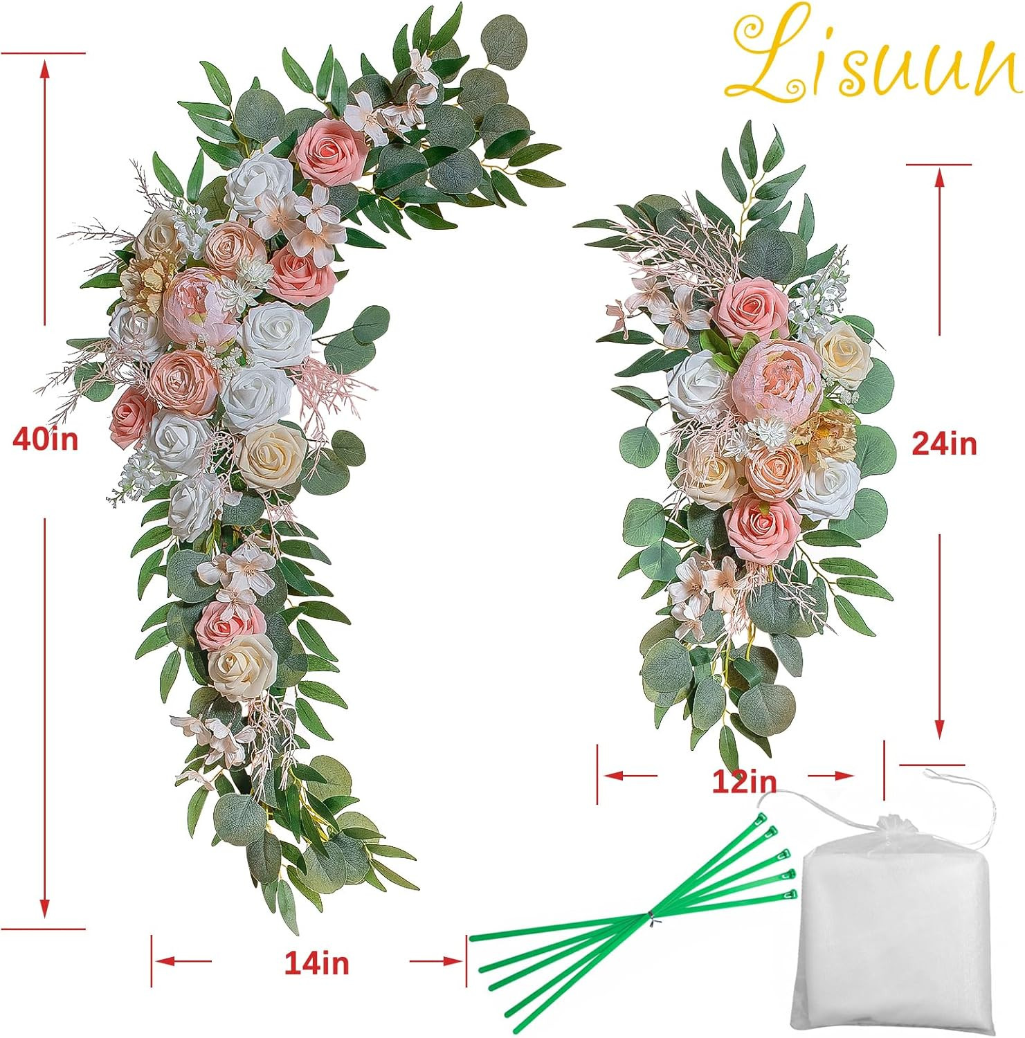 Wedding Arch Flowers, Artificial Flowers for Decoration, 2Pcs Flower Swag and 1