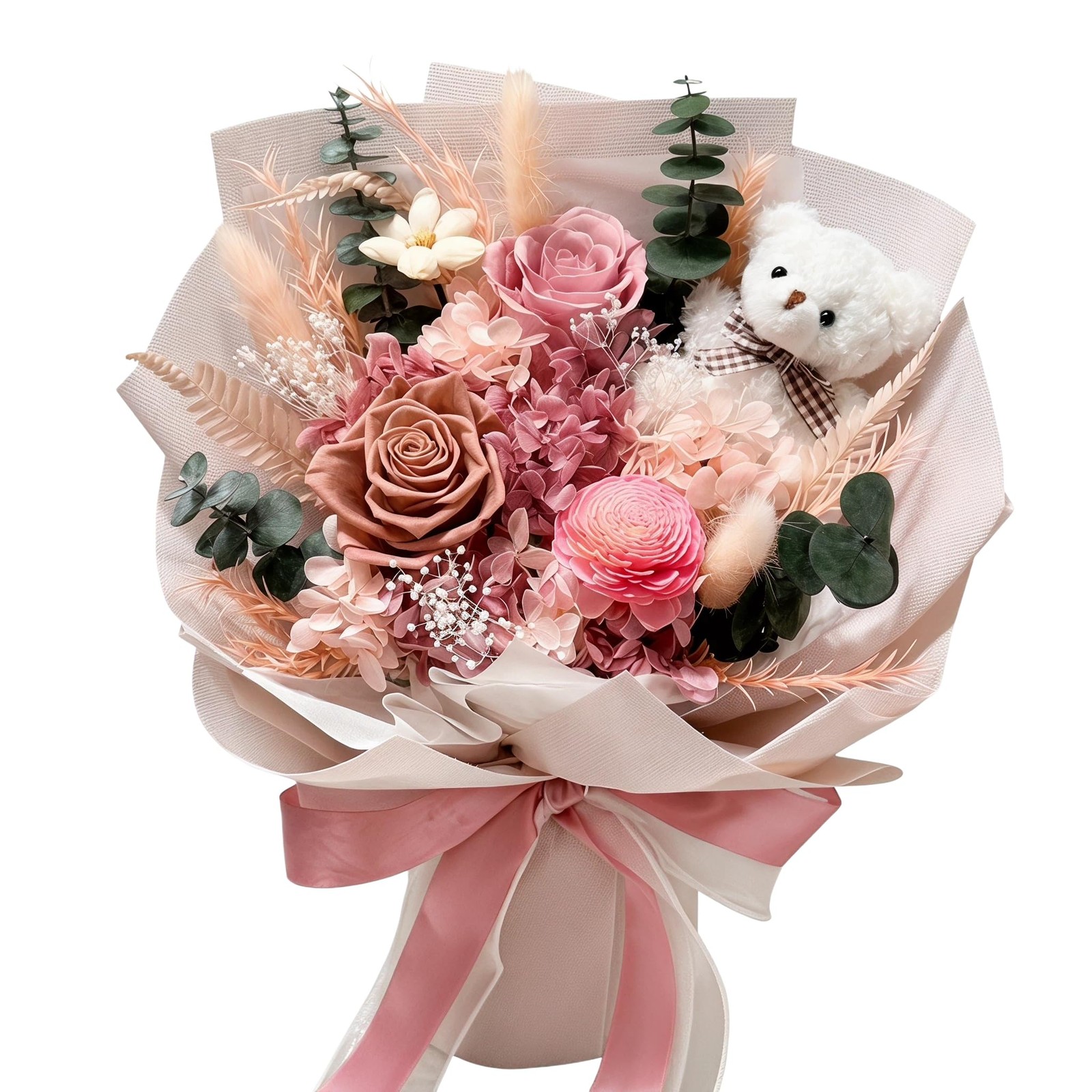 Pink Roses Bouquet Preserved Forever Flowers Gift For Mother Women Wife Mom