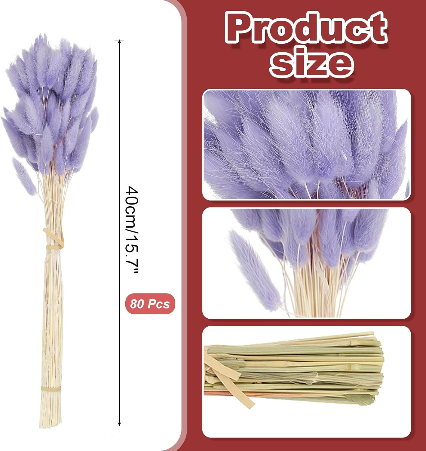 15.7In Bunny Tails Dried Flowers, 80Pcs Pampas Grass Decor Rabbit Tail Natural P