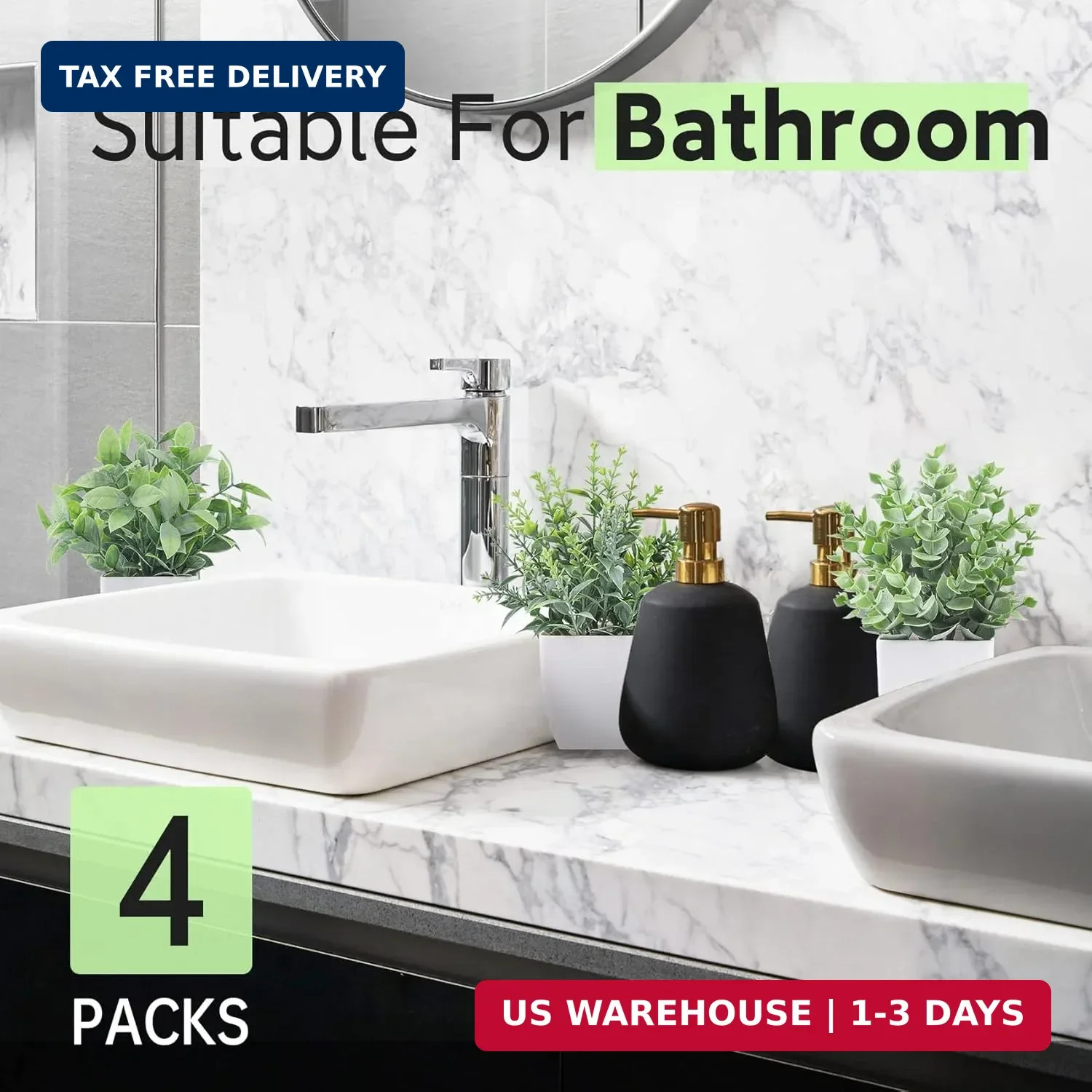 Der Rose 4 Pack Mini Fake Plants, Artificial Plants for Bathroom Home Decor | Fr