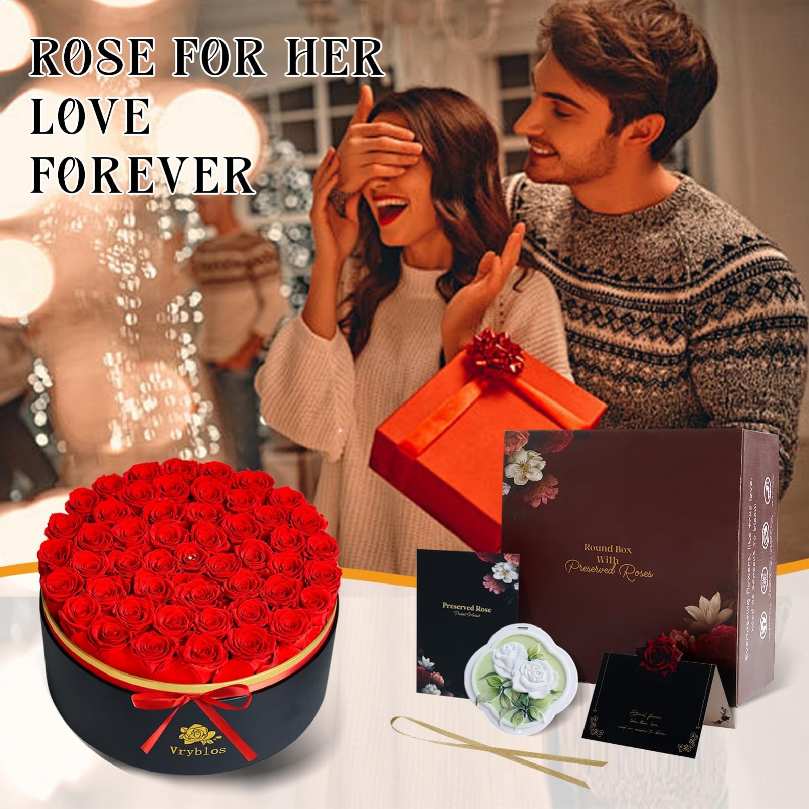 50 Forever Red Roses in a Box Preserved Flowers 100% Real Immortal Rose for D…