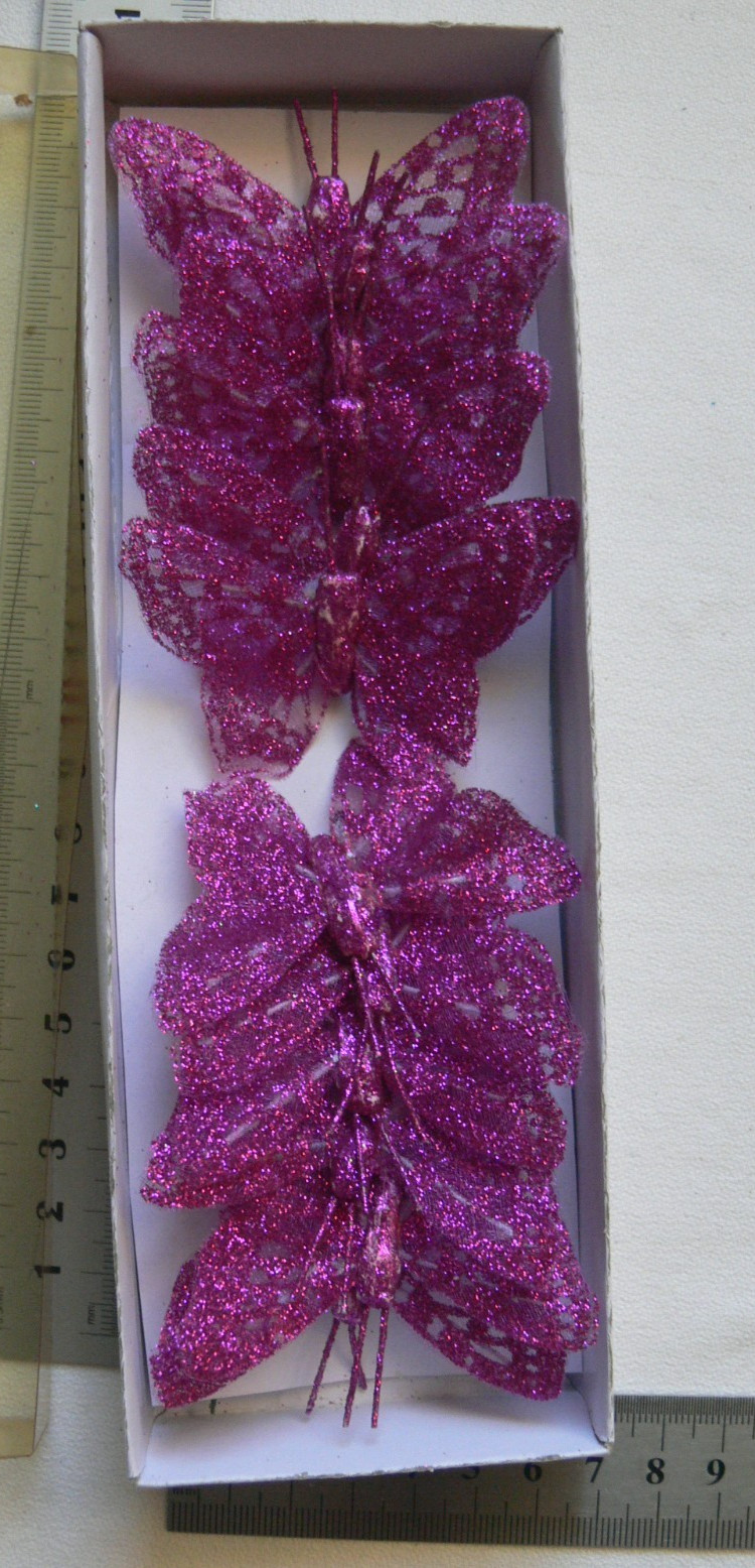 BUTTERFLY Pack 12 Piece FUCHSIA – 40x65mm – Antennae’s + Stem 12cm long – KSCRT