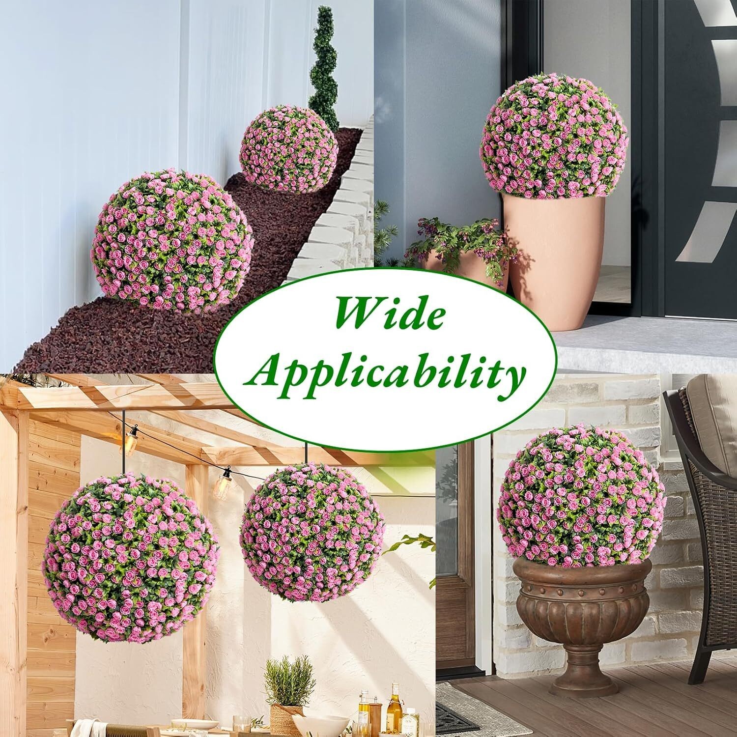 Set of 2 Artificial Topiary Flower Balls Hanging Grass Ball for Home Party Decor