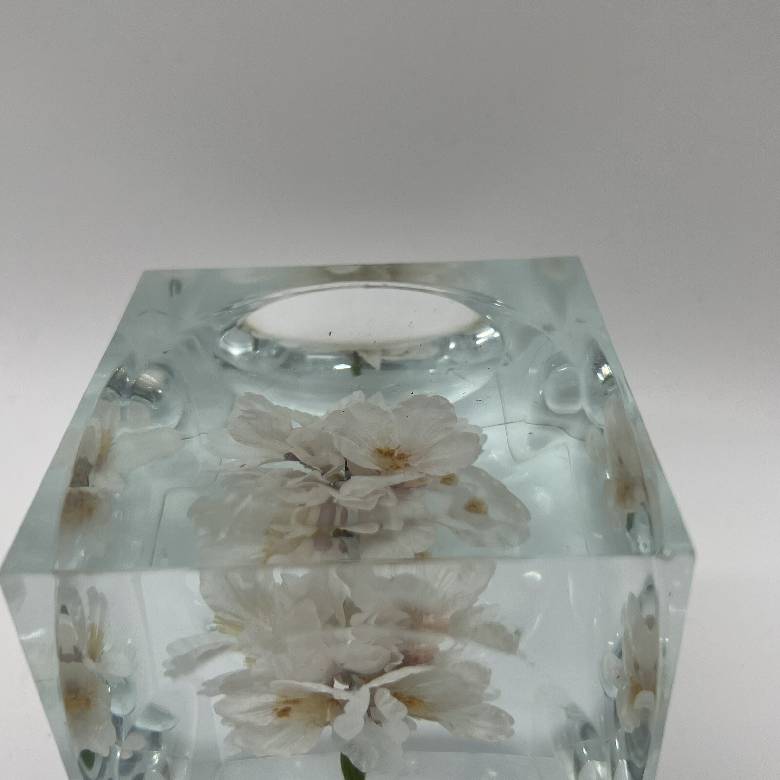 Crystal Clear Lucite Acrylic Large 3 3/4in” Sola Cube Cherry Blossom Flowers