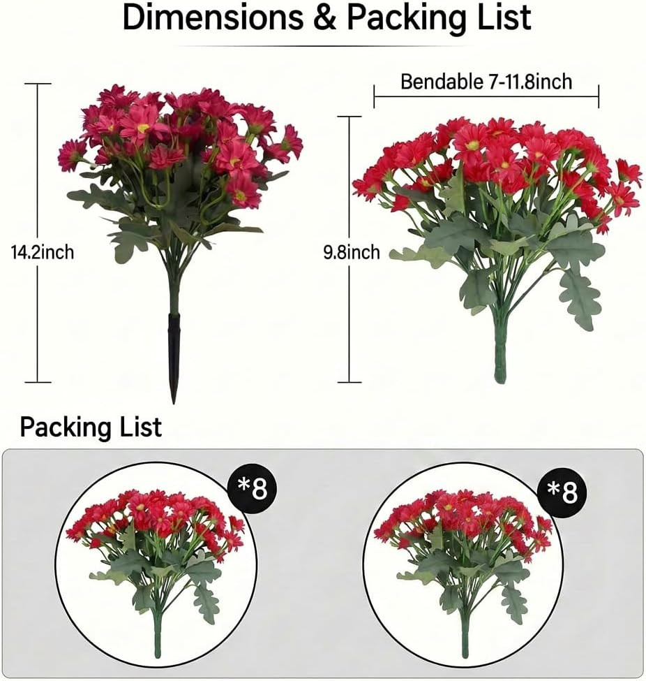 Vibrant Hot Pink Artificial Daisy Flowers with Ground Spikes for Outdoors – 8 Bu