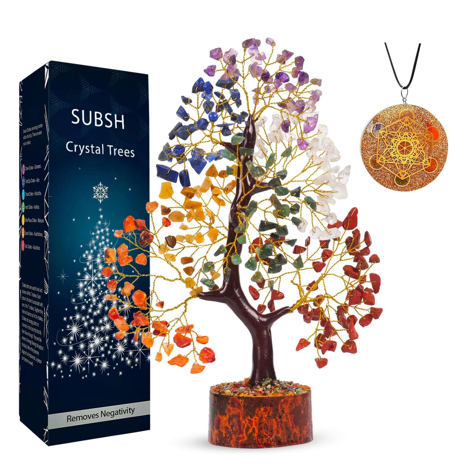 Seven Chakra Gemstone Tree With Chakra Pendant, Crystal Tree, Fake Plants Hom…