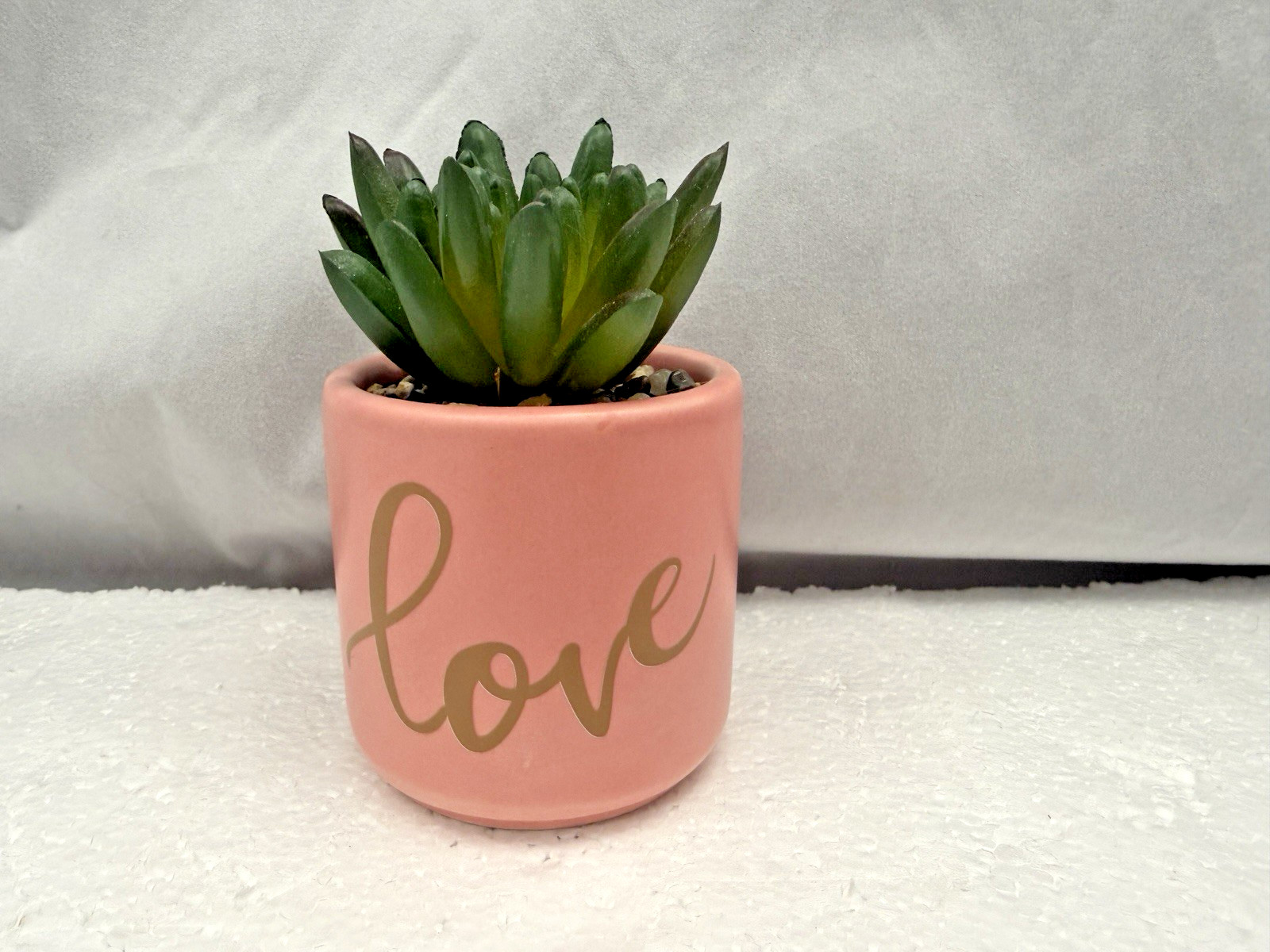 Potted Faux Succulent Pink “Love” 4″ FAST SHIP!