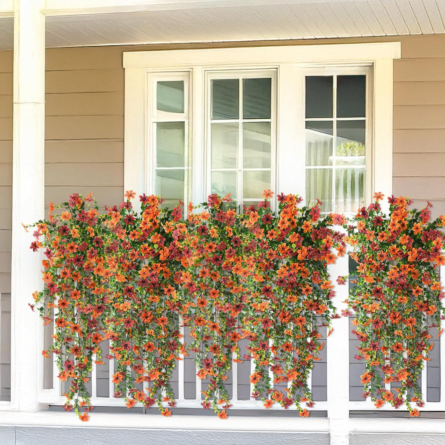 Artificial Fall Fake Flowers for Outdoor Fall Decoration,2 Pcs Faux Hanging Flow
