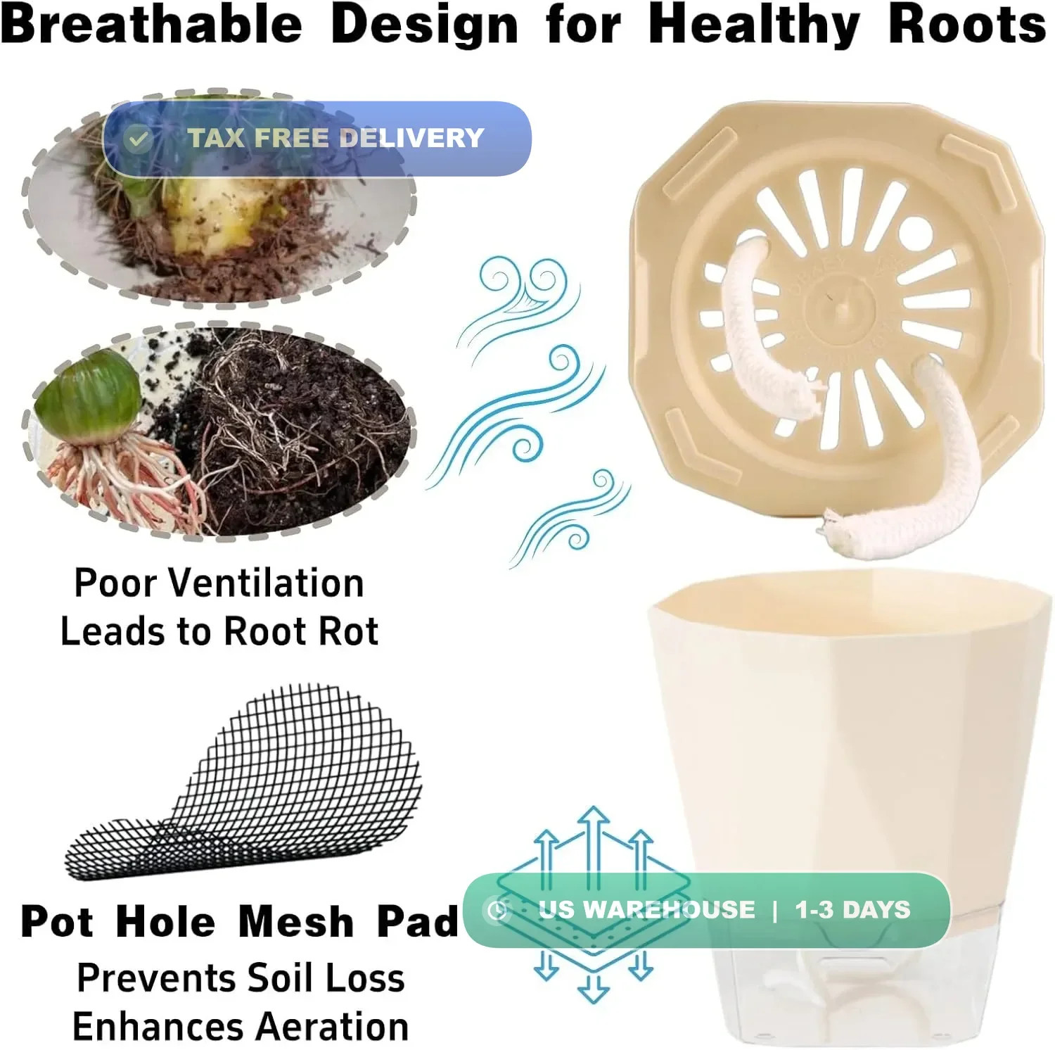 4 Packs Self Watering Plant Pots, Plastic Flower Pots with Drainage Hole and Sau