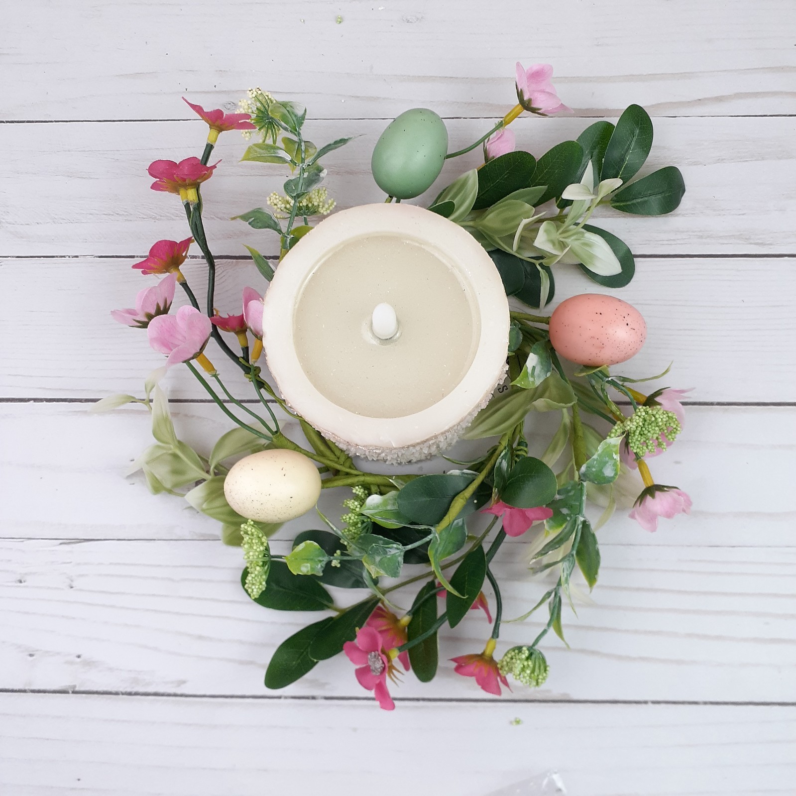 Easter Candle Ring Eggs Blooms Pink Floral Flowers 4″ inside