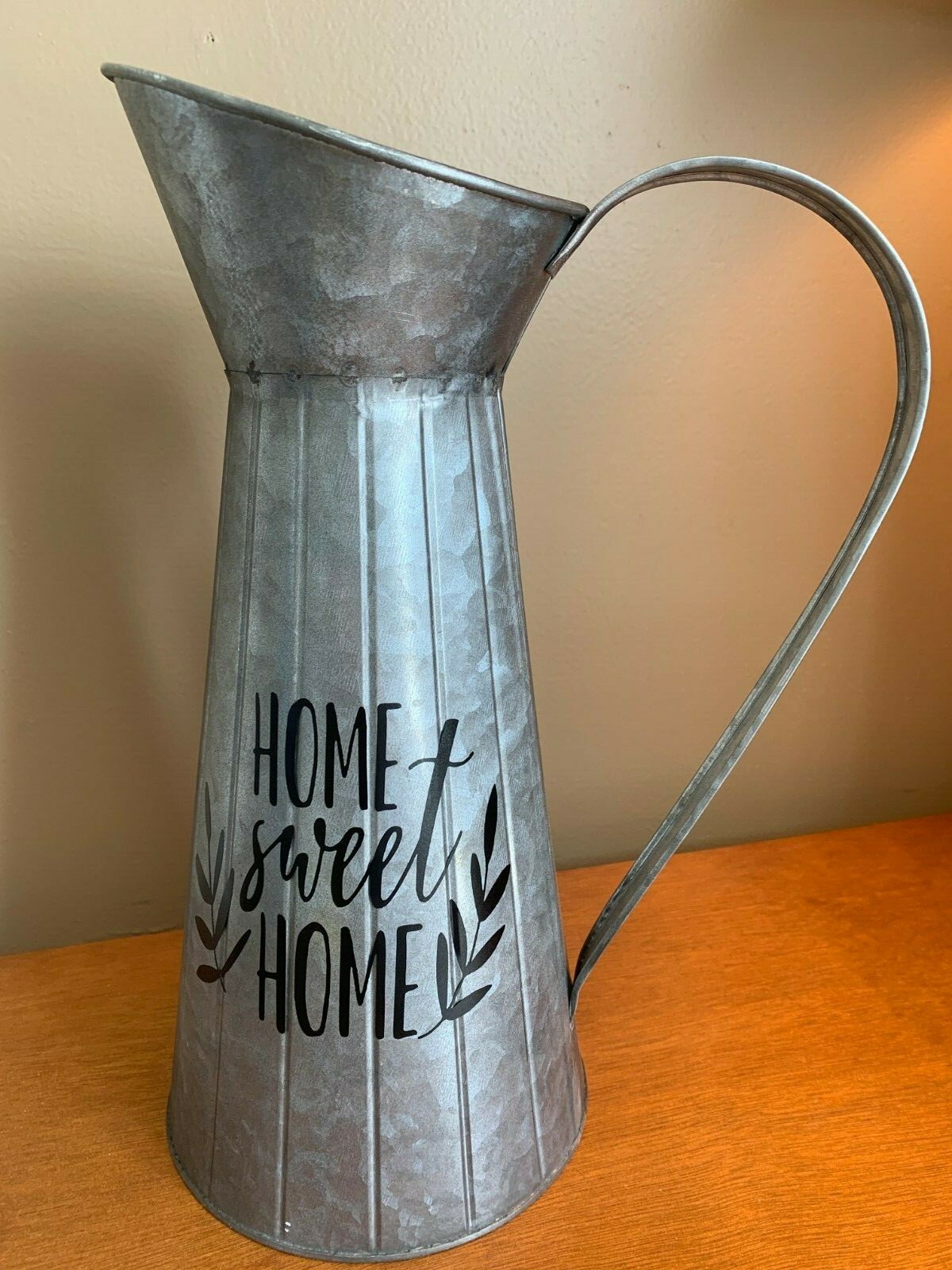 11.8″ Galvanized Metal Pitcher “Home Sweet Home” housewarming gift yellow flower