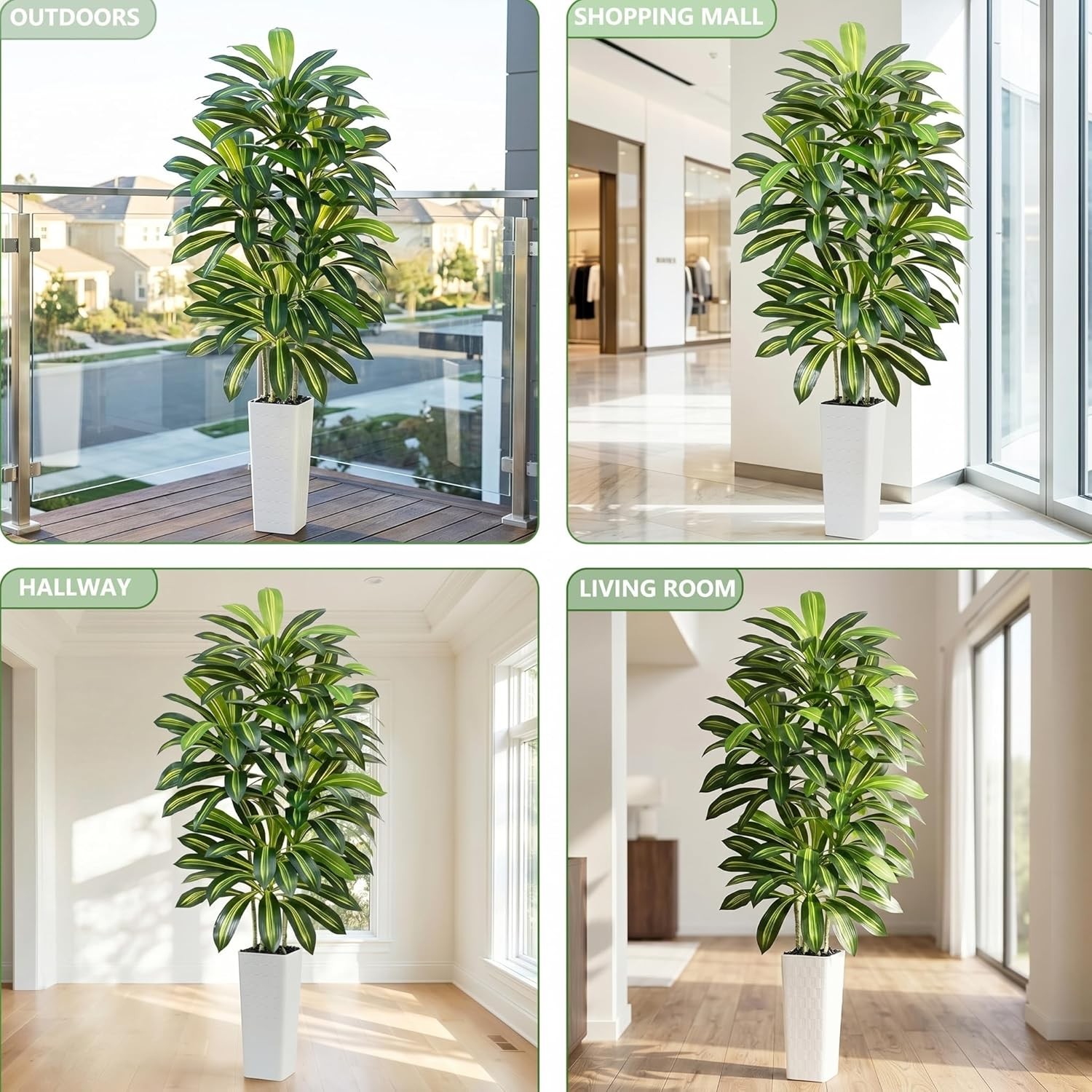 Artificial Dracaena Tree – 7FT Tall Fake Plants with White Tall Planter
