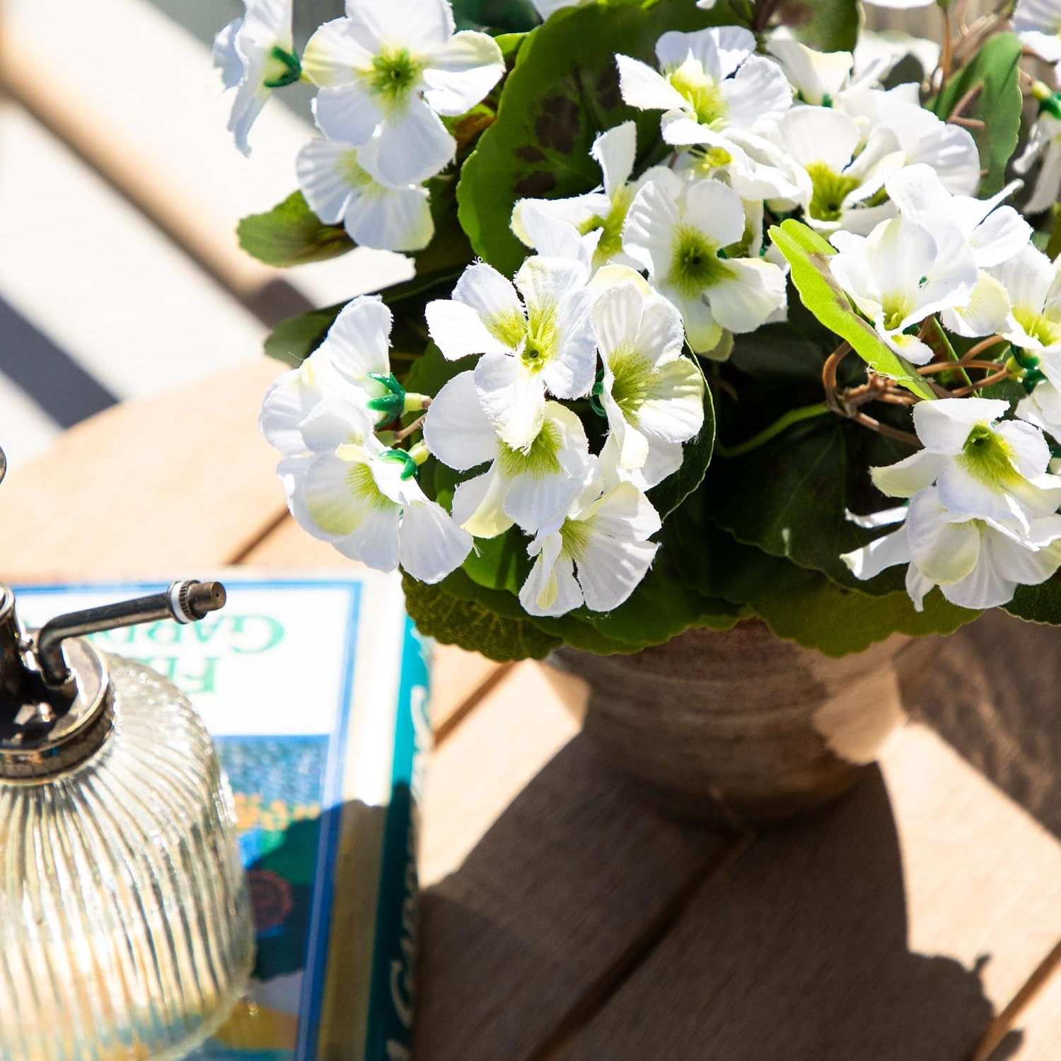 11″ UV Resistant Artificial Geranium in Stylish Ceramic Planter for Any Space