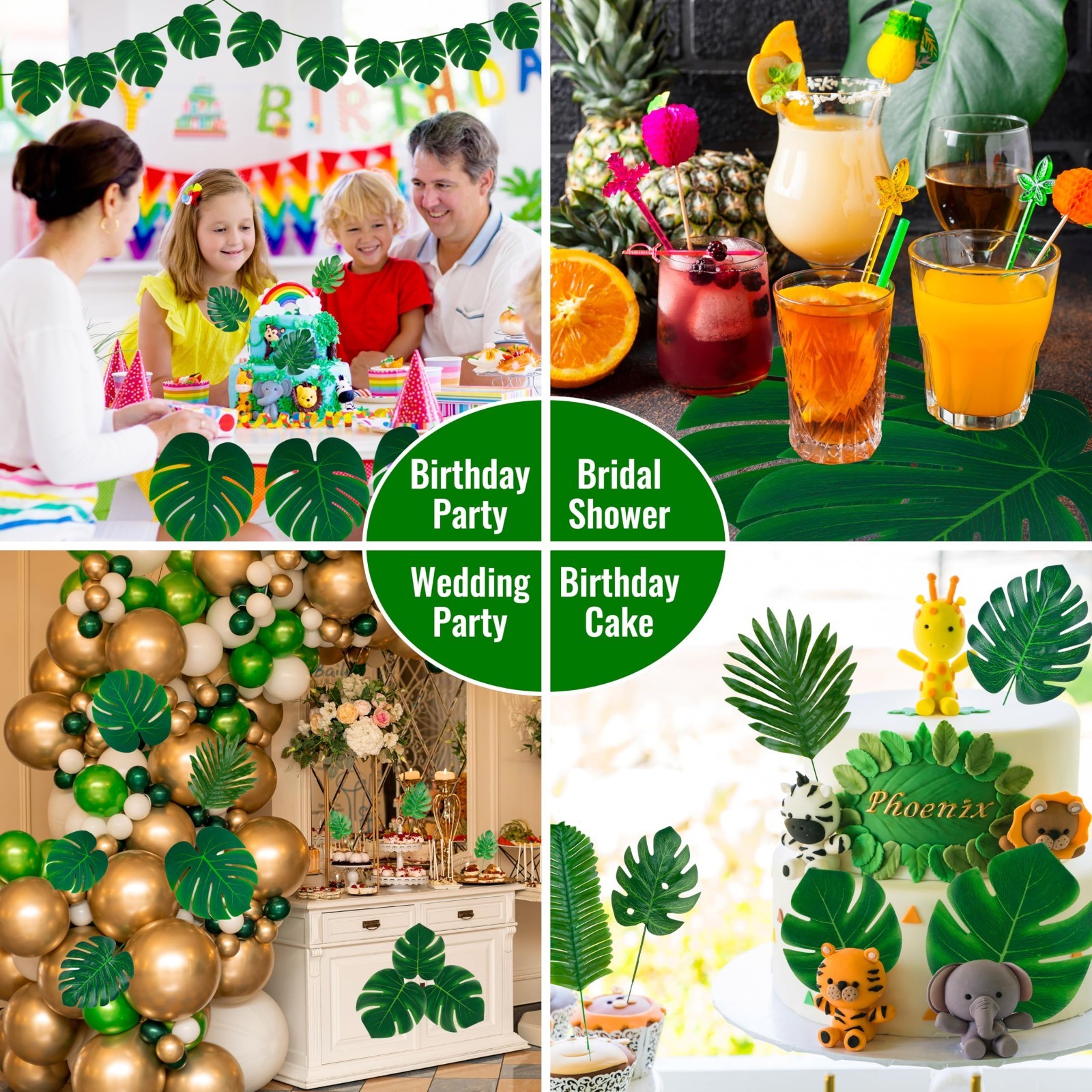 110 Pcs Tropical Palm Leaves Set – Large & Small Fake Monstera for Luau, Jungle