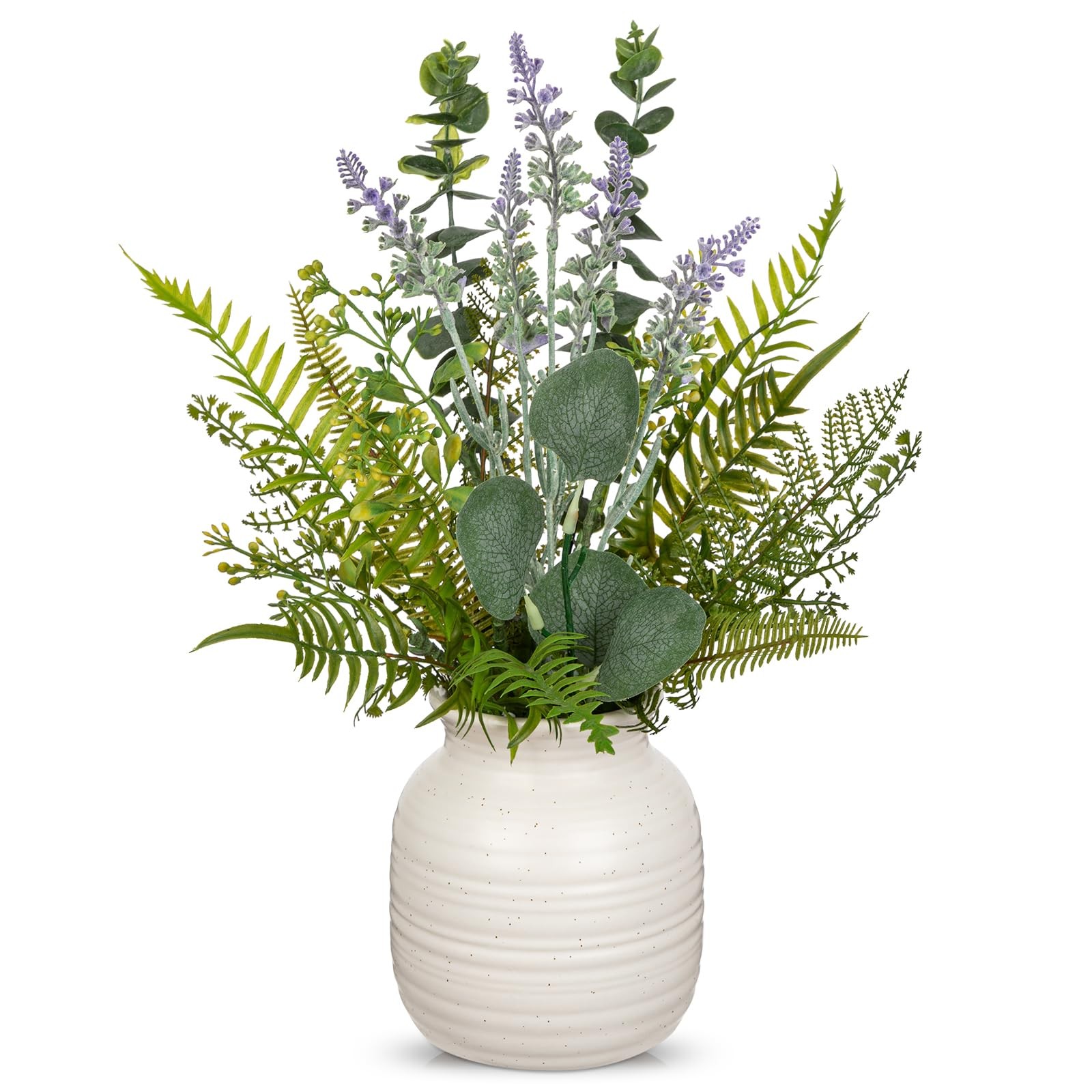 Artificial Eucalyptus & Lavender Arrangement in Ceramic Vase – 15.4″ Faux Lav…