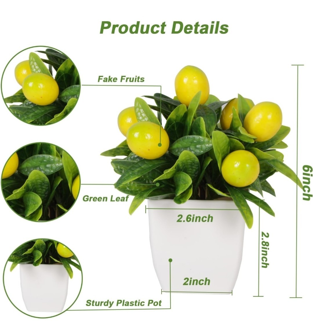 4pcs Artificial Lemon Plants Fake Fruit Potted Plant 6inches Fake Lemons Tree…