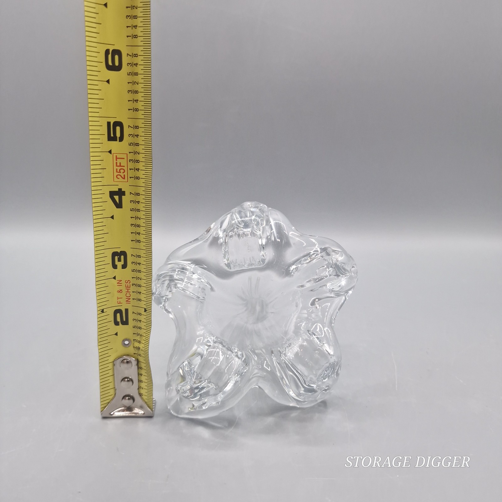 Vintage Set of 2 Clear Glass Blooming Lily Flower Hand Blown Glass Decor 7″ Long
