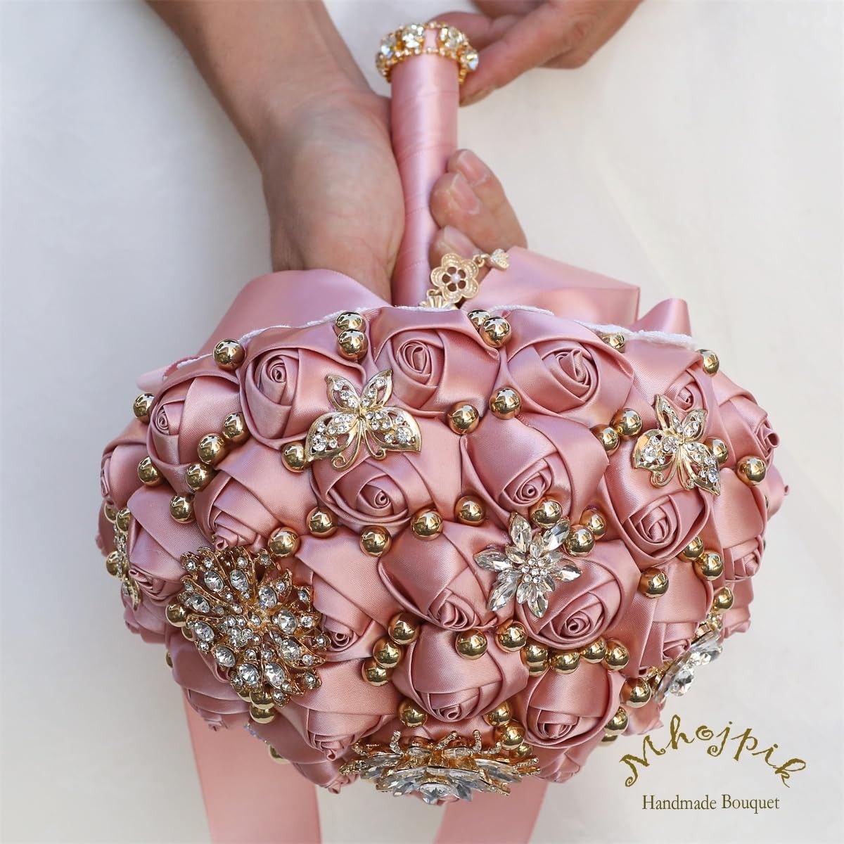 Bridal Wedding Bouquet Round Throw Toss Artificial Rose Blush Pink 7.1 Inch