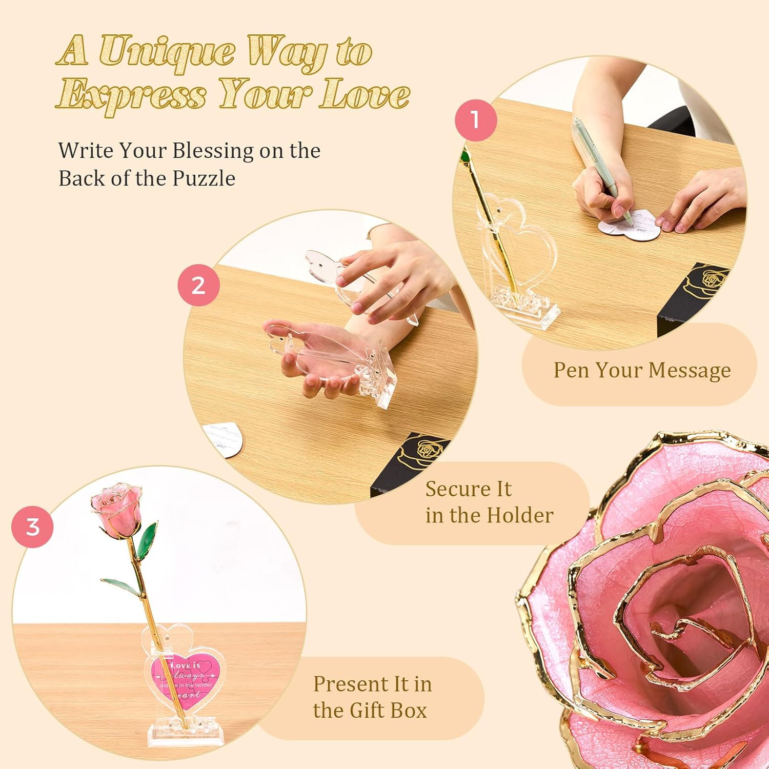 24K Gold Dipped Realistic Pink Rose – Perfect Gift for Her on Any Occasion