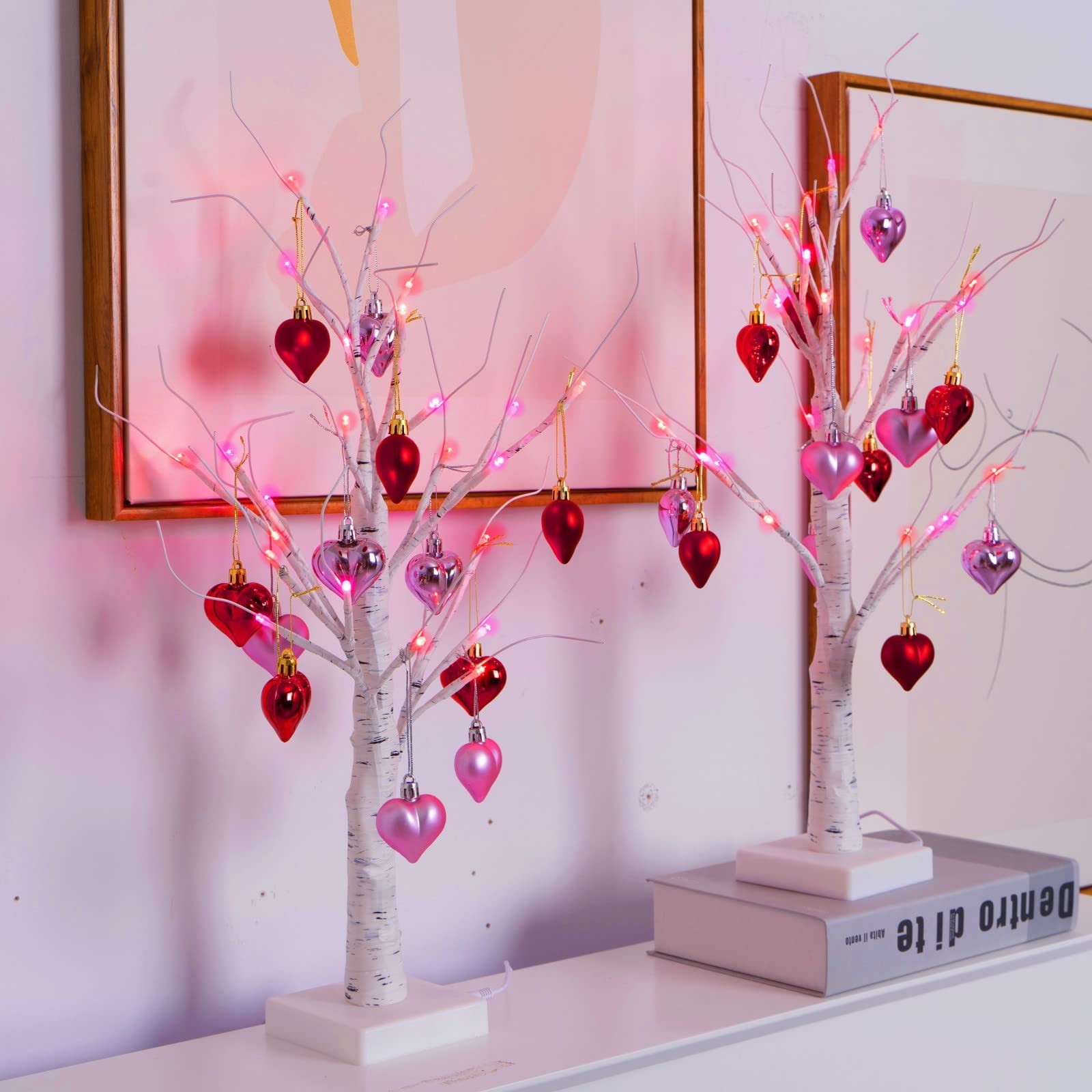 2Pack Valentines Day Decor Lighted Birch Tree with Heart-Shaped Free Shipping