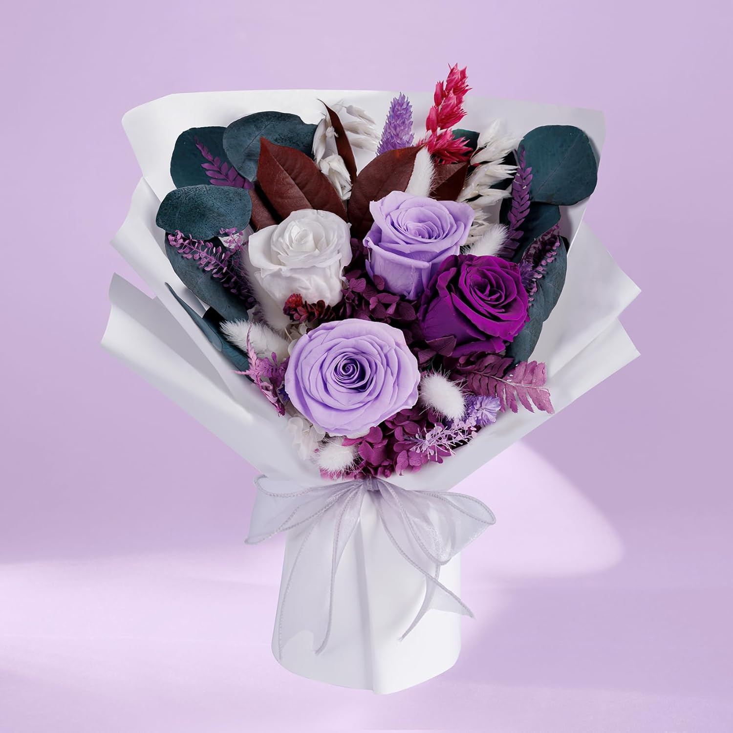 Flowers Gifts for Mom, Flower for Delivery, Preserved Roses Bouquets, Purple Ros