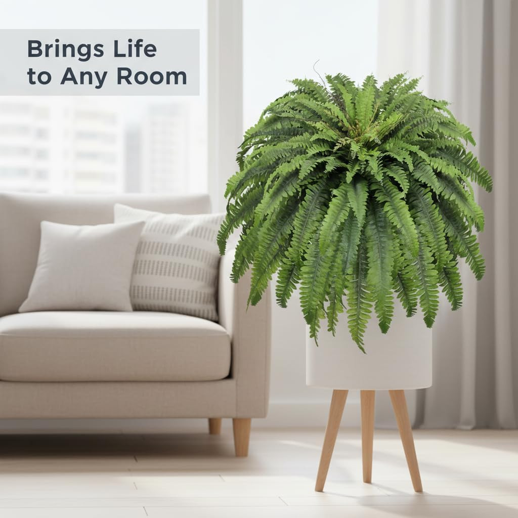 50″ Fake Ferns Artificial Plants Large, 98 Fronds 2 Artificial Ferns for Outdoor