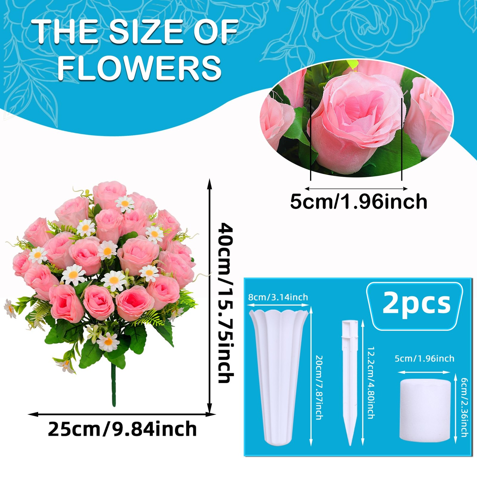 Artificial Cemetery Flowers, Memorial Grave Decorations Roses – 2 Bouquets & …