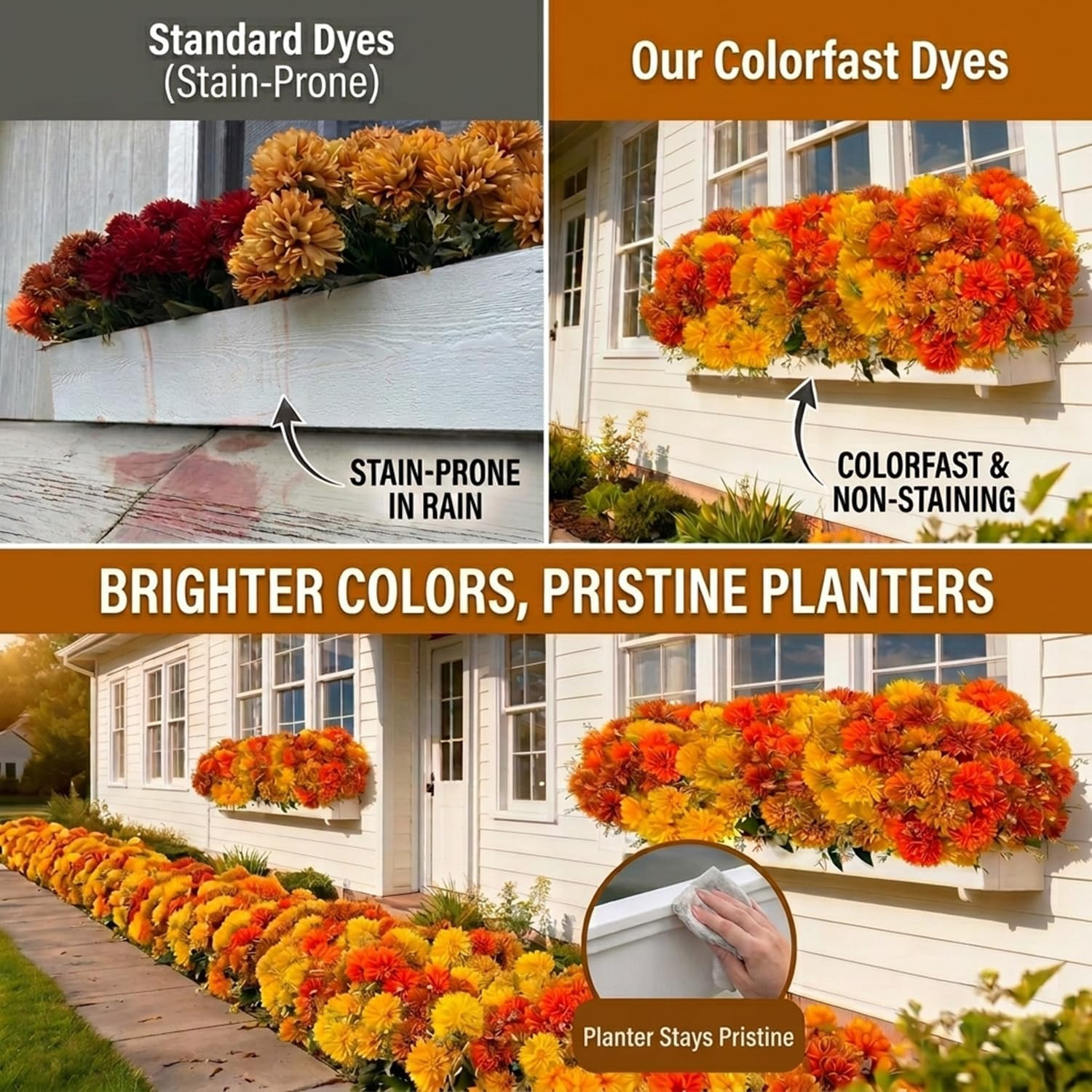 12Pcs UV Resistant Fall Marigold & Dahlia Mums – Burnt Orange Home Decor