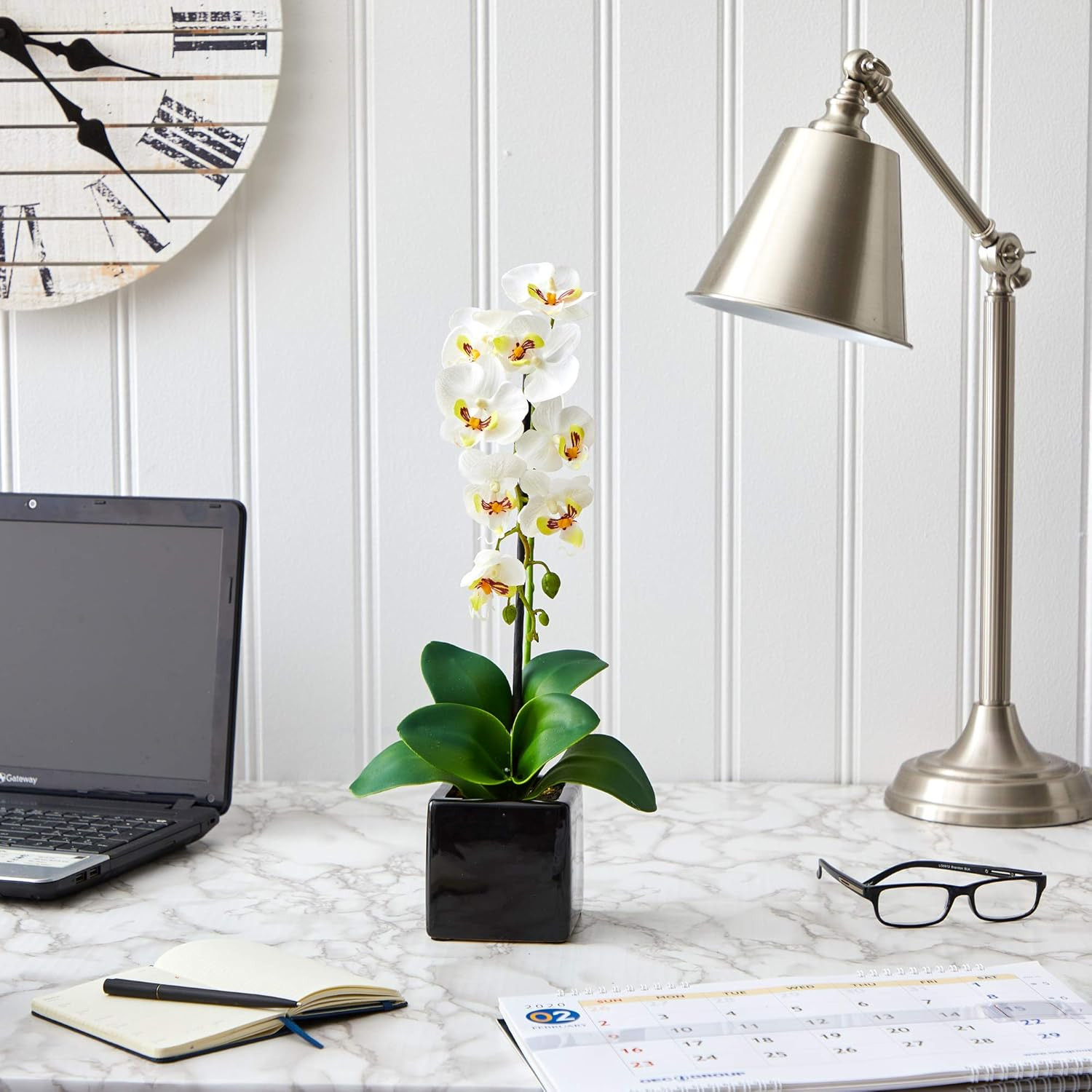 Set of 3 20″ White Orchid Arrangements in Elegant Black Planters