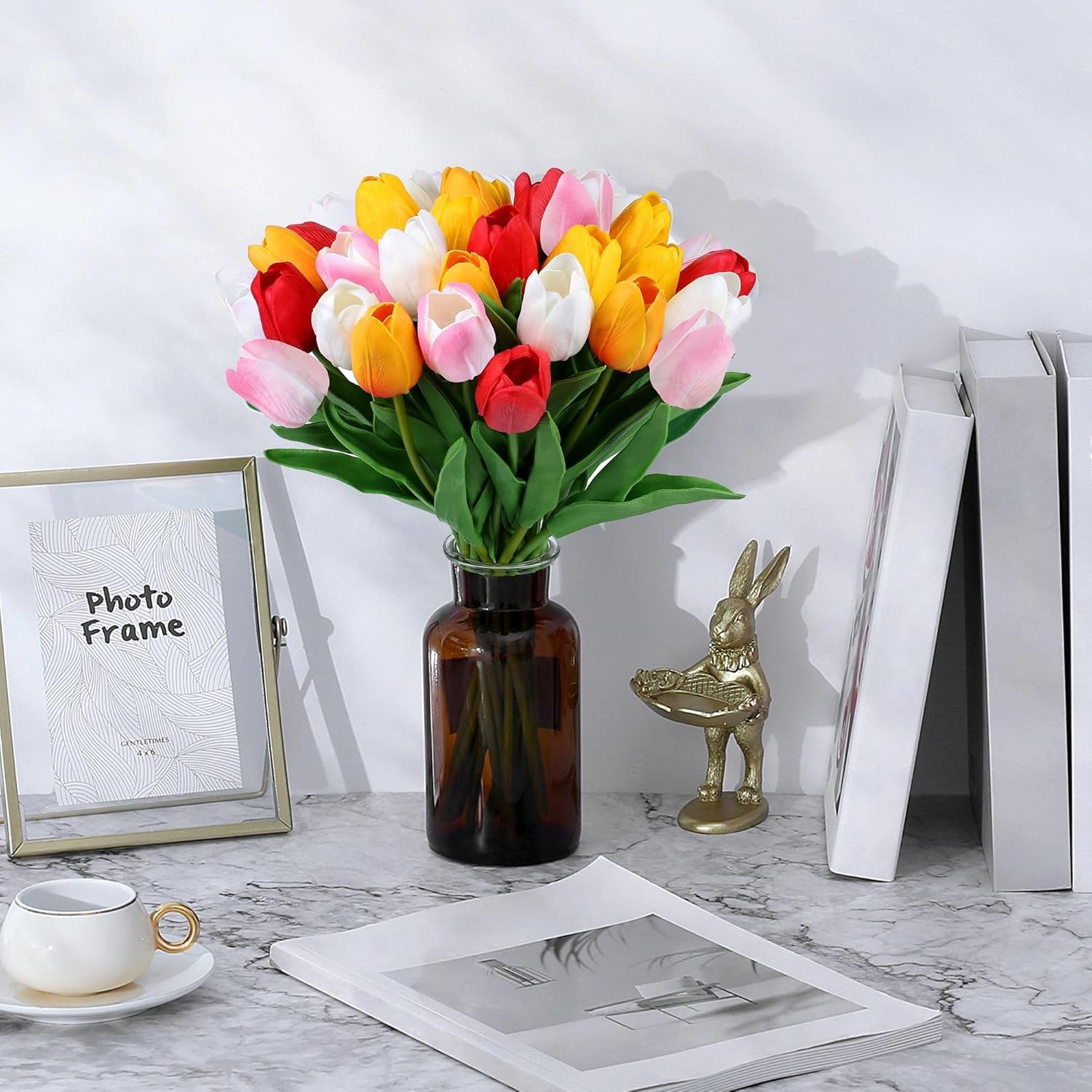 15PCS 14″ Artificial Silk Tulips Real Touch Fake Flowers Assorted Colors