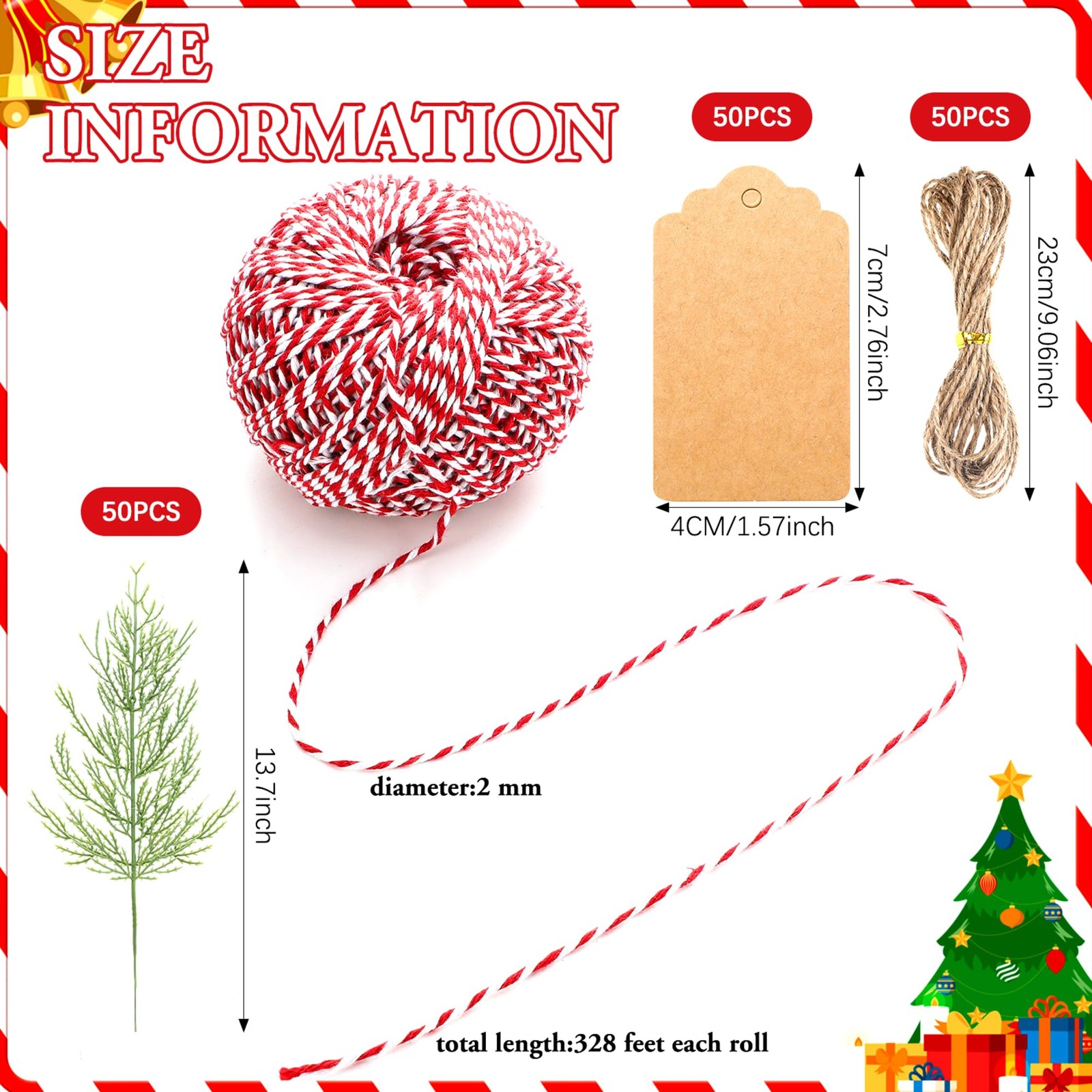 50 Sets Christmas Greenery Picks for Gift Wrapping DIY Crafts Christmas Flora…