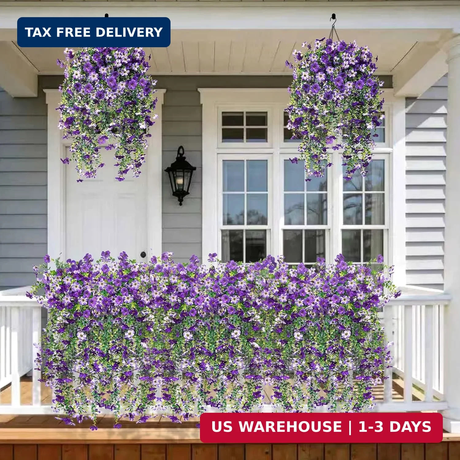 Artificial Hanging Flowers for Outdoors Faux Plants Spring Porch Decor 2 Pcs