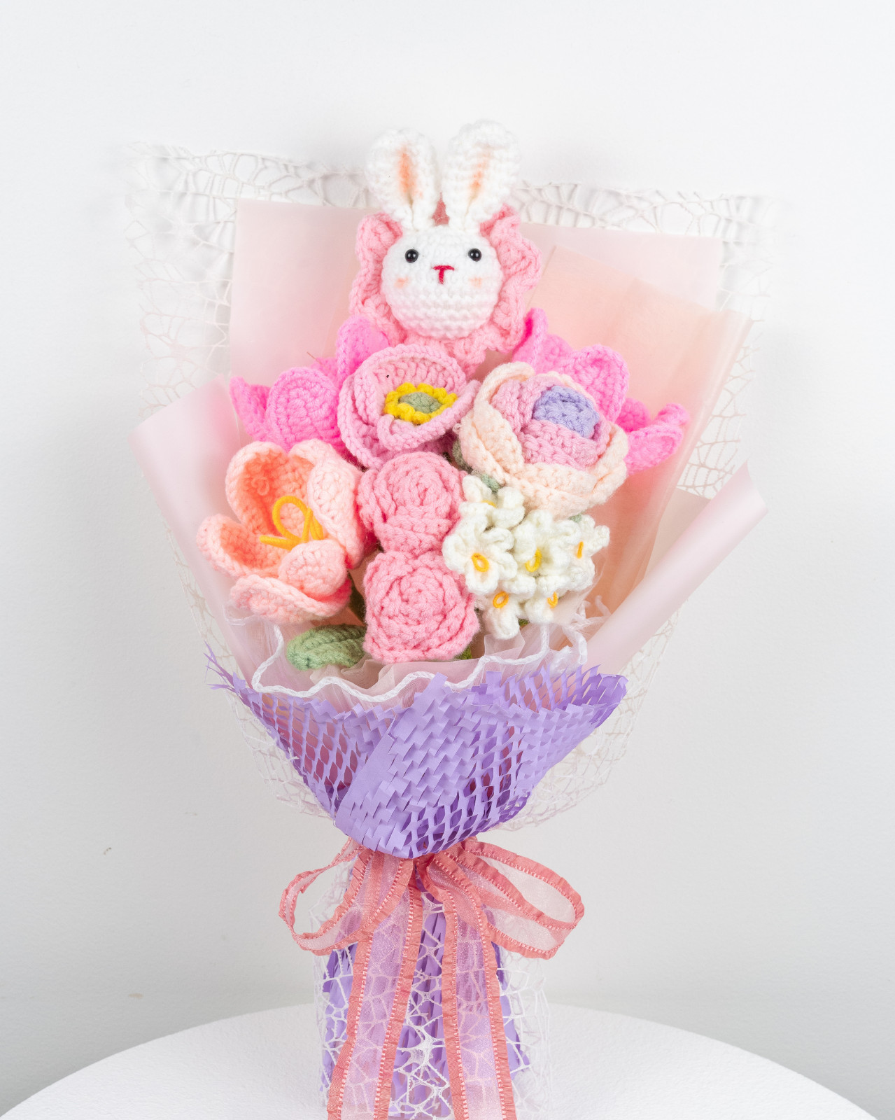 Cute Crochet Bunny Flower Bouquet / Graduation Birthday Baby Shower Gift