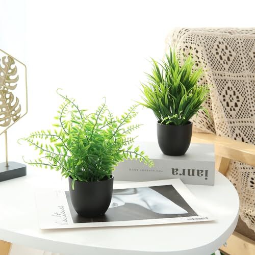 2 Pack Fake Plants in Black Pot Small Artificial Plant Wheat Black-2 Pack