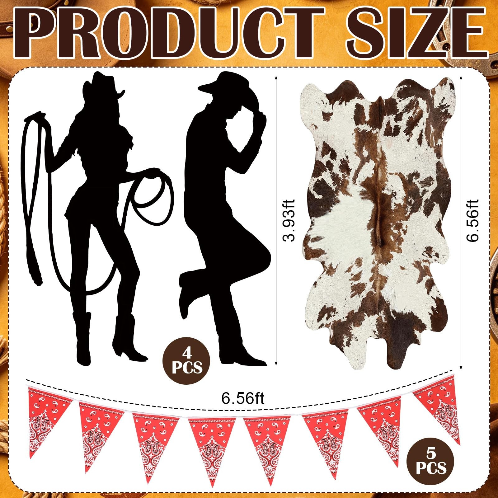 10 Pcs Western Party Decorations 6.56 ft Cowboy Animal Leather Carpet, Wester…
