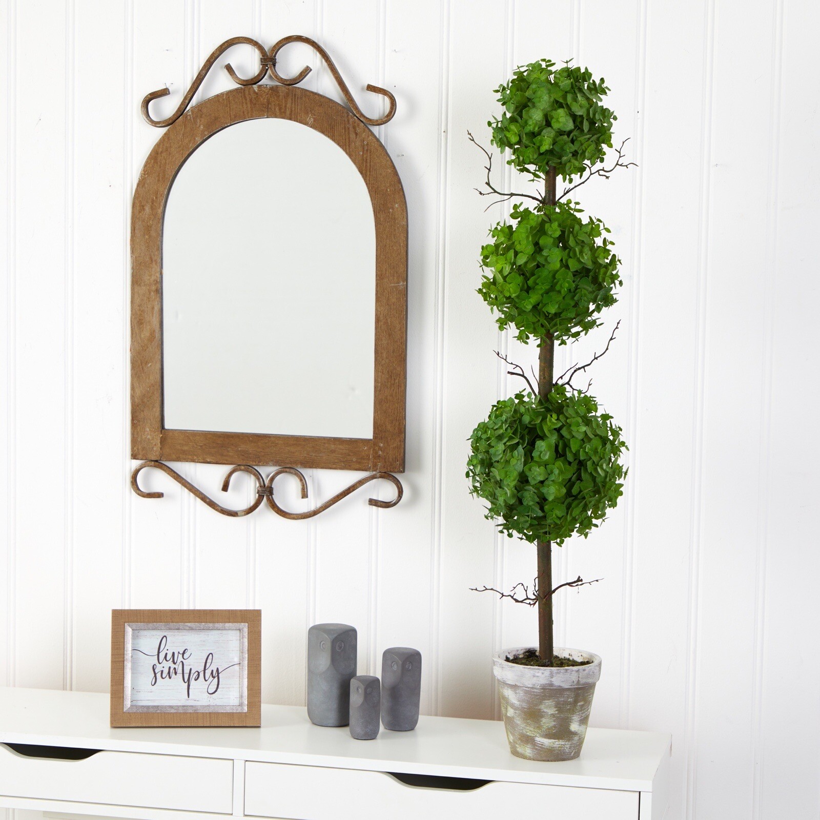 3’ Eucalyptus Triple Ball Topiary Artificial Tree Home Decor.
