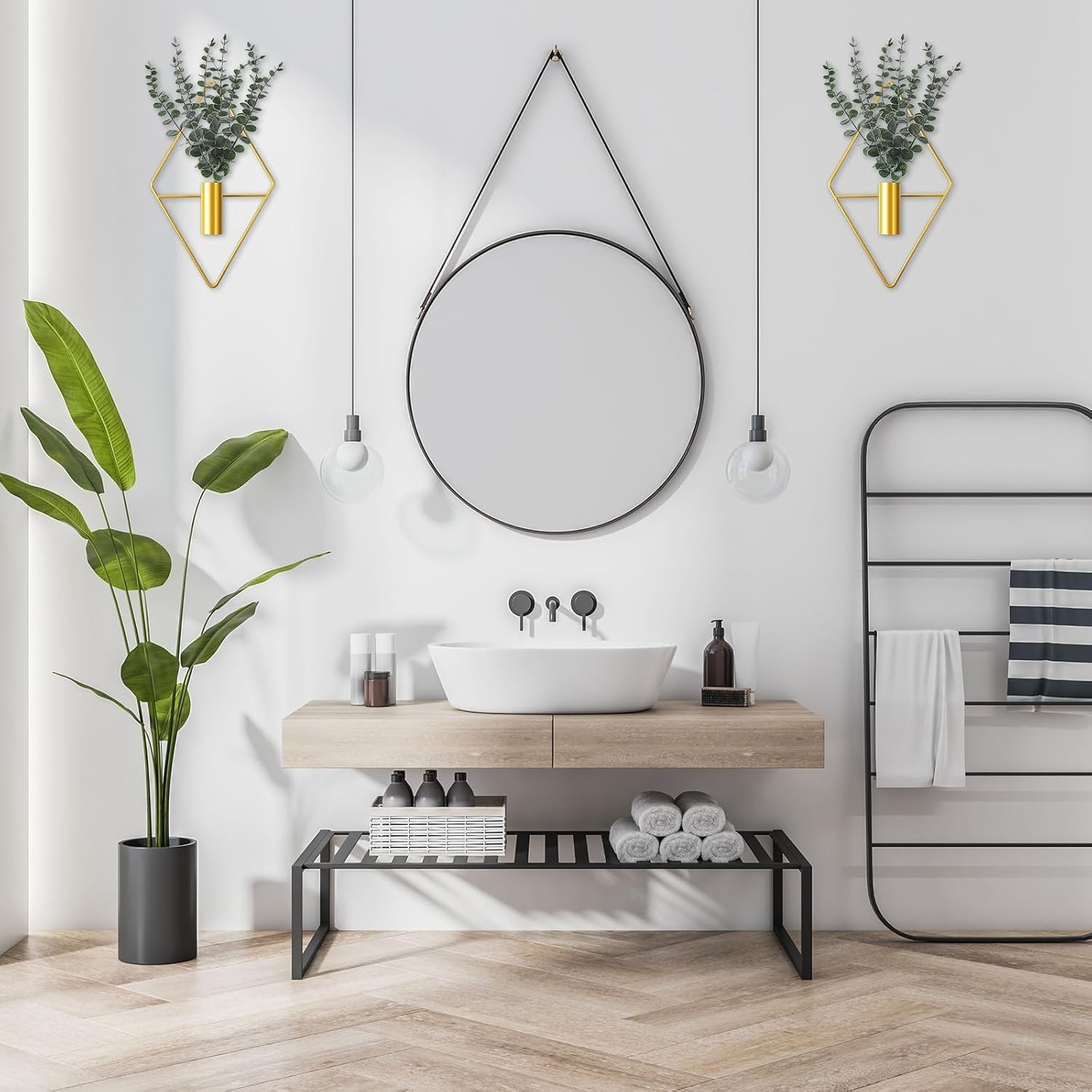 4 Pcs Hanging Planters with Artificial Eucalyptus Metal Hanging Vase Indoor P…